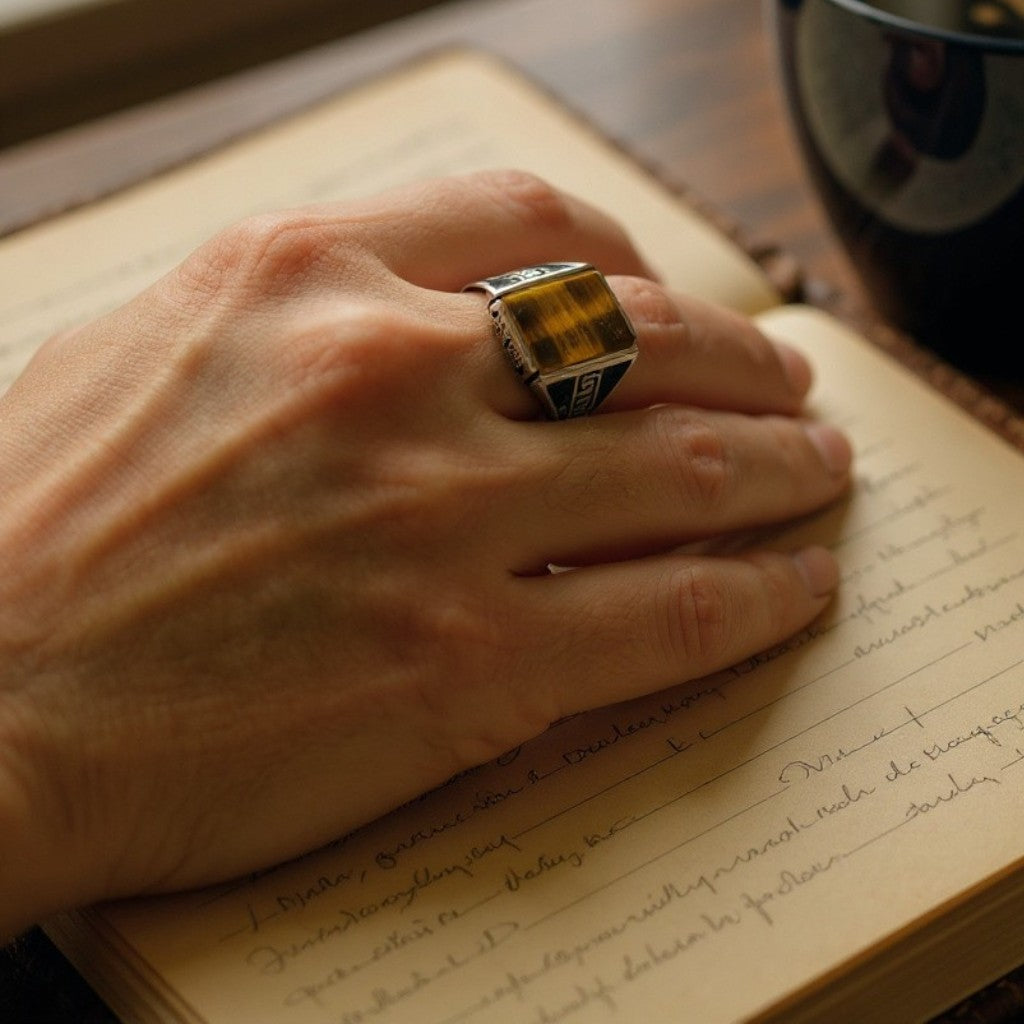 Bague Homme en Argent 925 avec Œil de Tigre