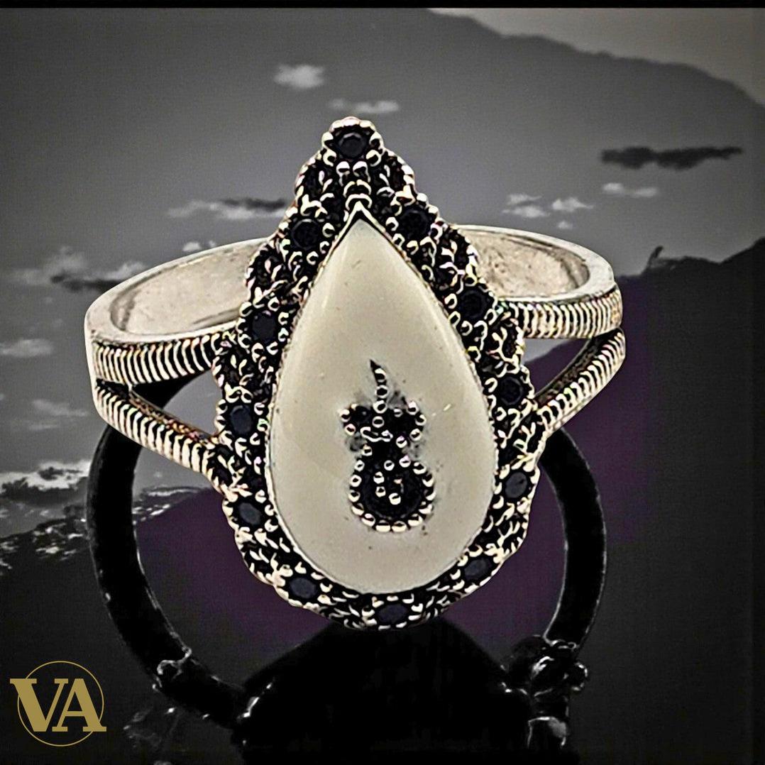 Bague femme argent 925 nacre et marcassites