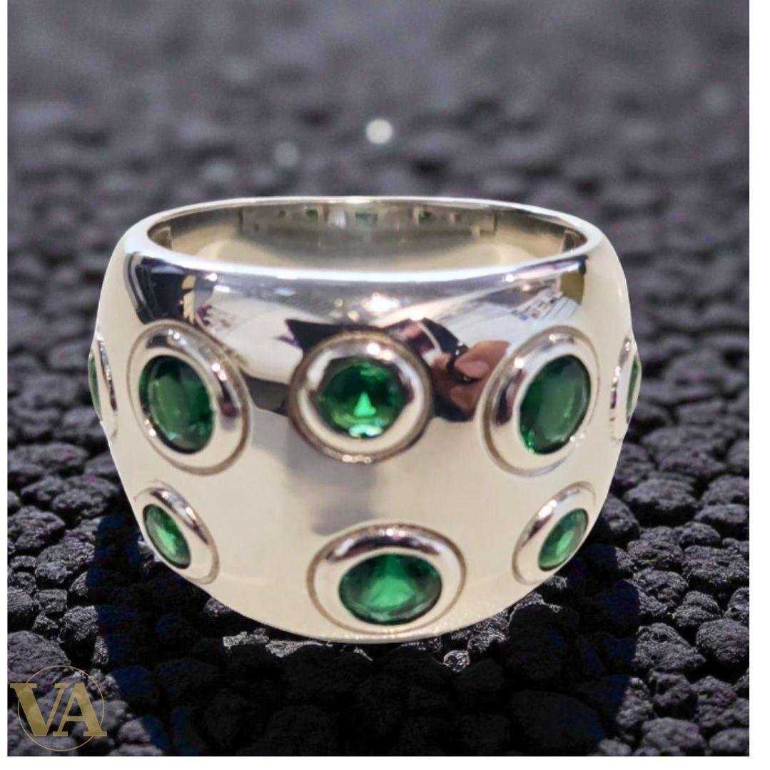 Bague Argent 925 Large Pierres Vertes