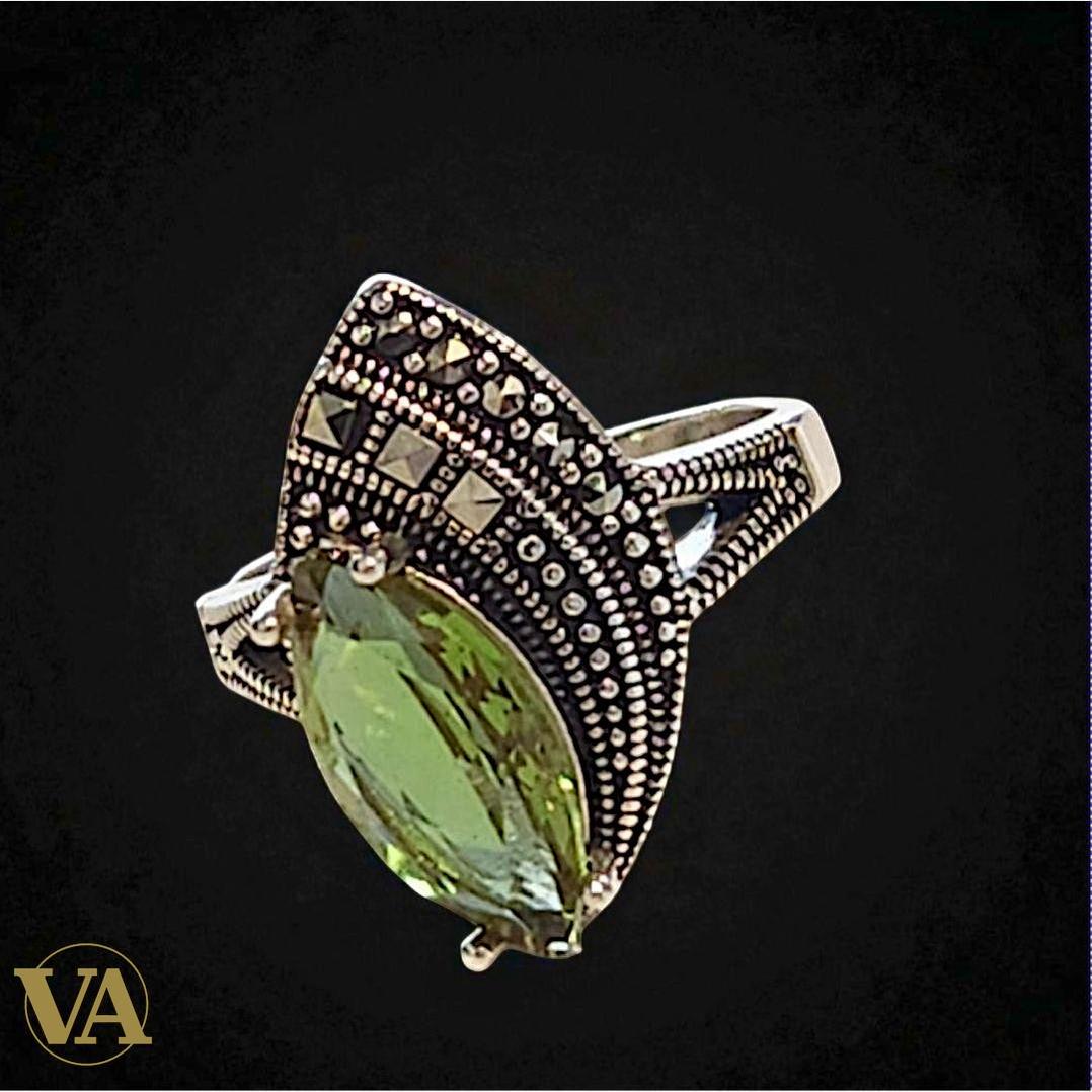 Bague argent 925 femme – Sultanite marquise & marcassites