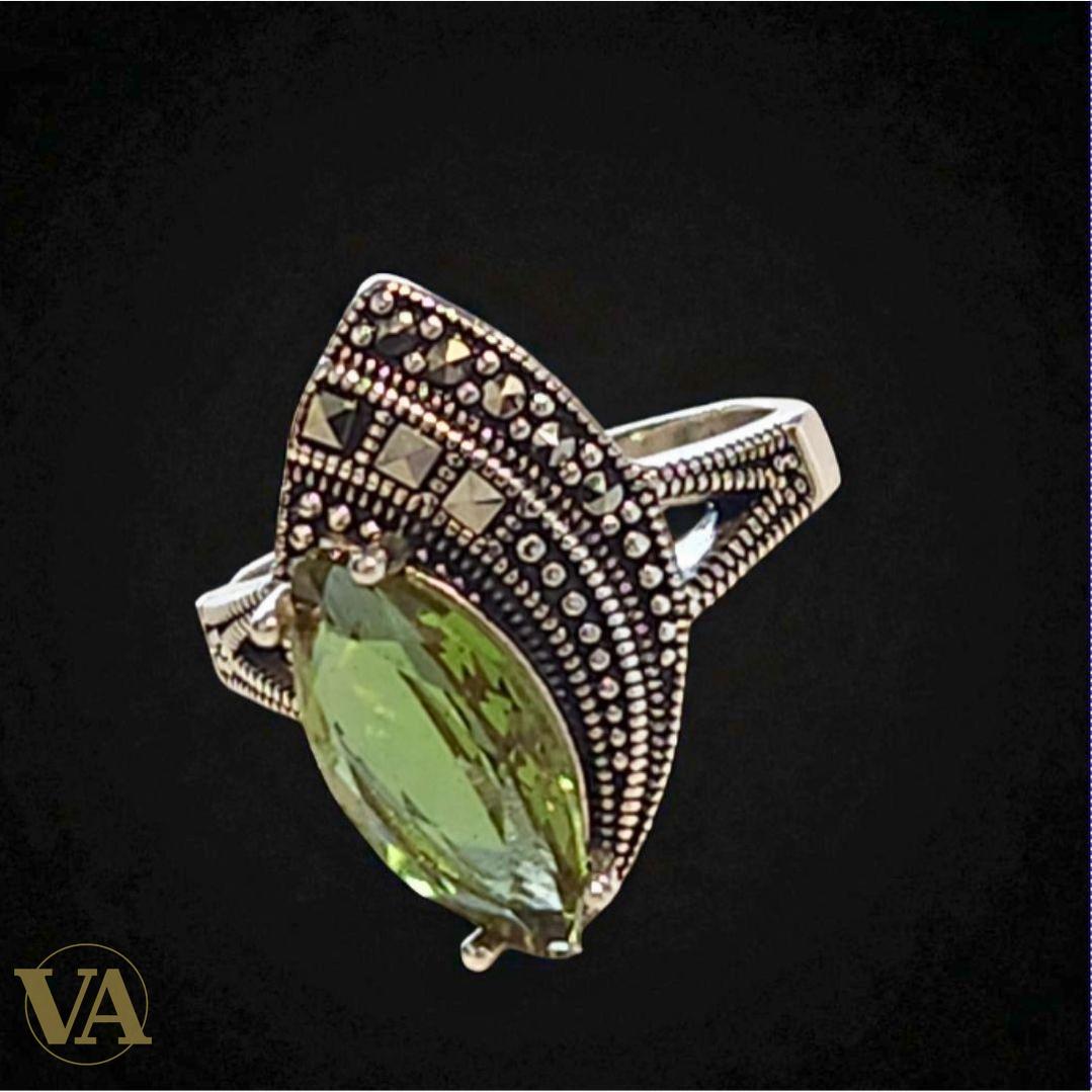 Bague argent 925 femme – Sultanite marquise & marcassites