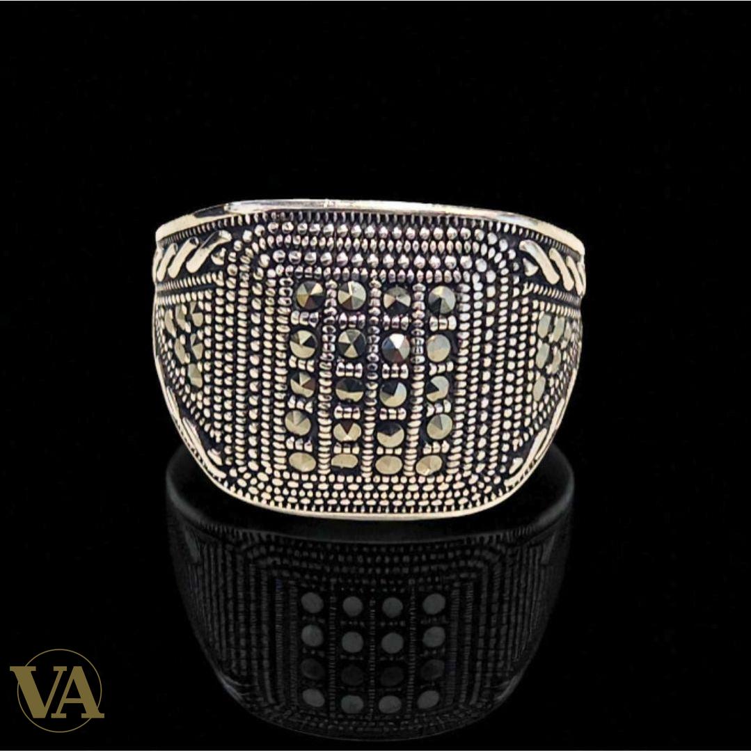 Bague Homme Argent 925 & Marcassite large