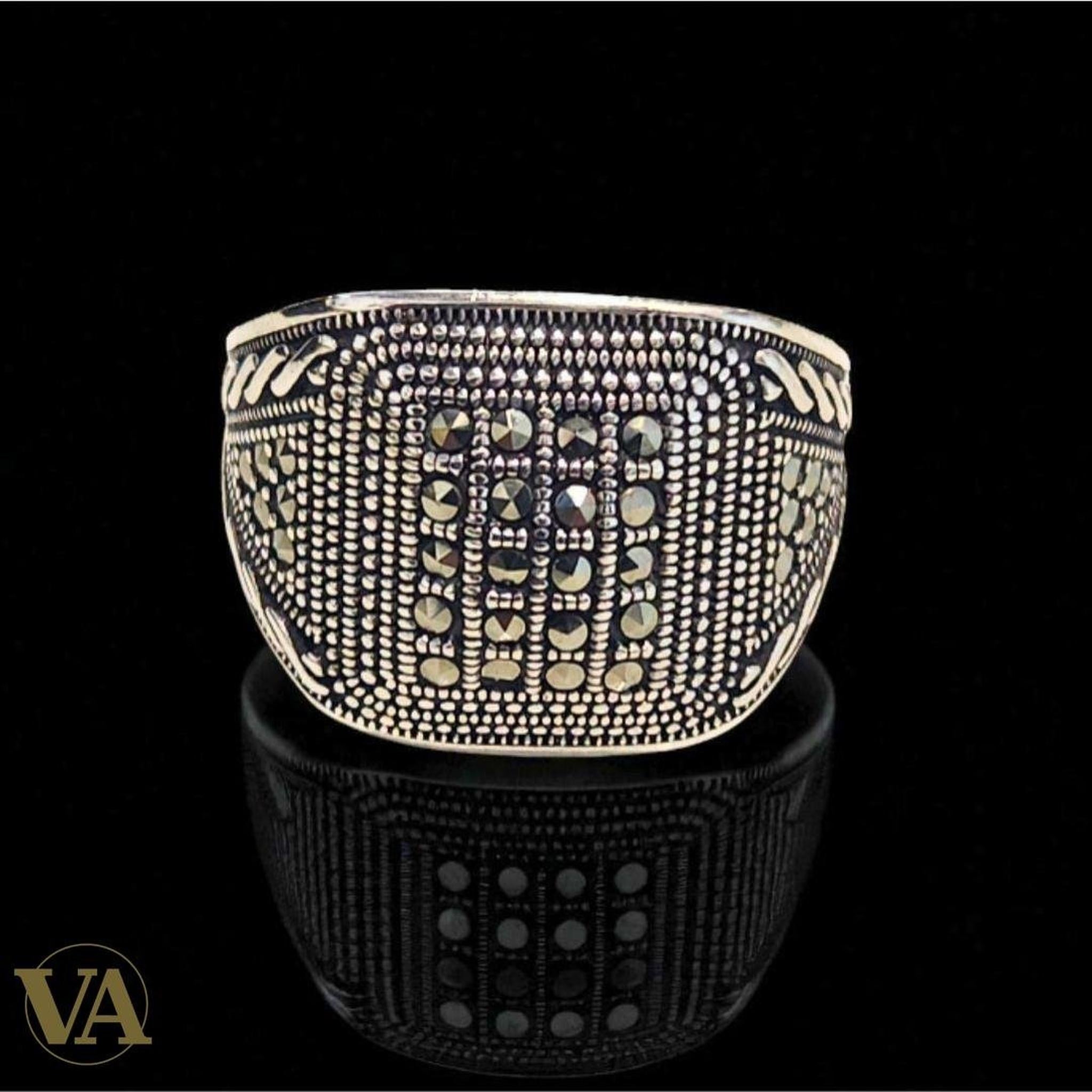Bague Homme Argent 925 & Marcassite large - Argent 925 - Vindicta