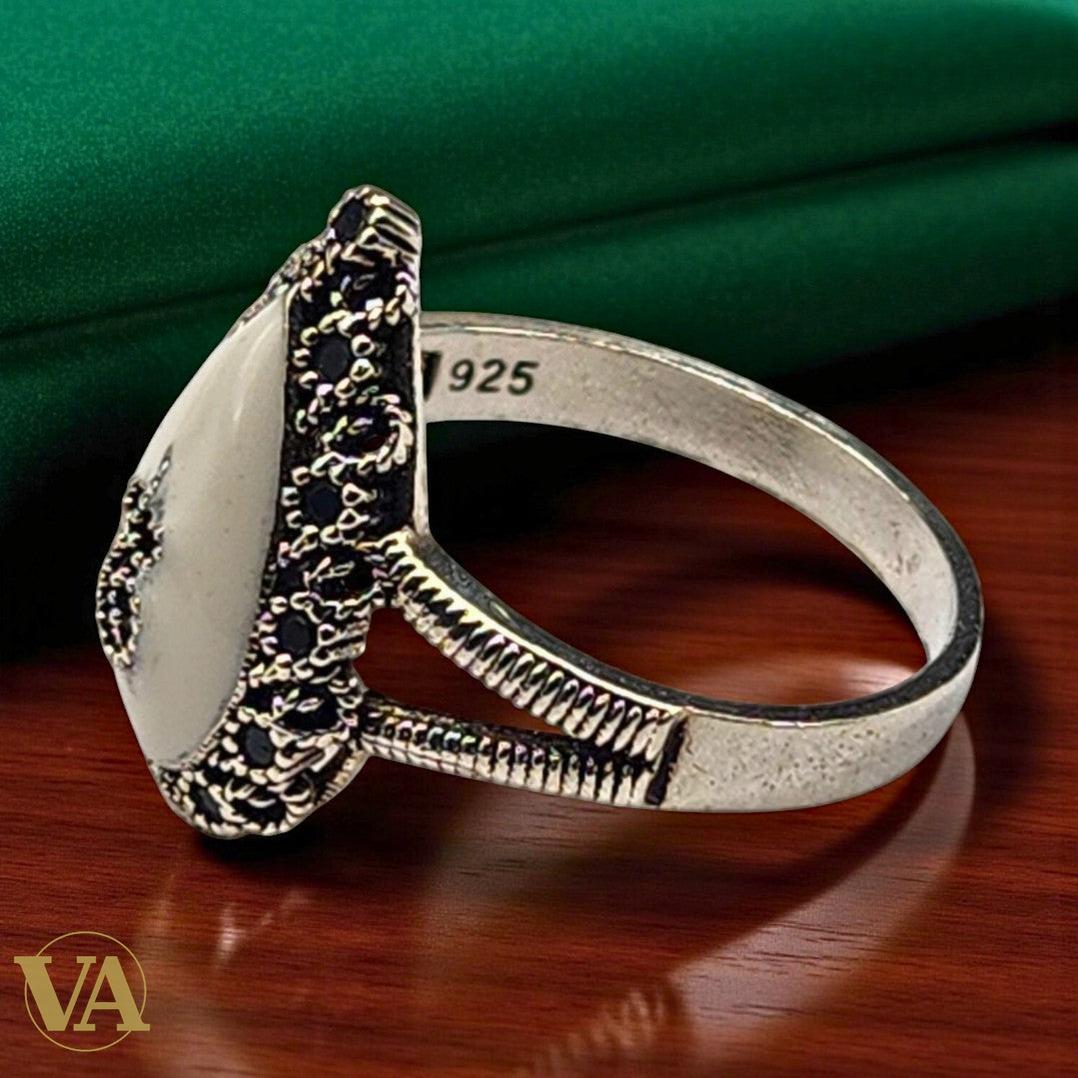 Bague femme argent 925 nacre et marcassites