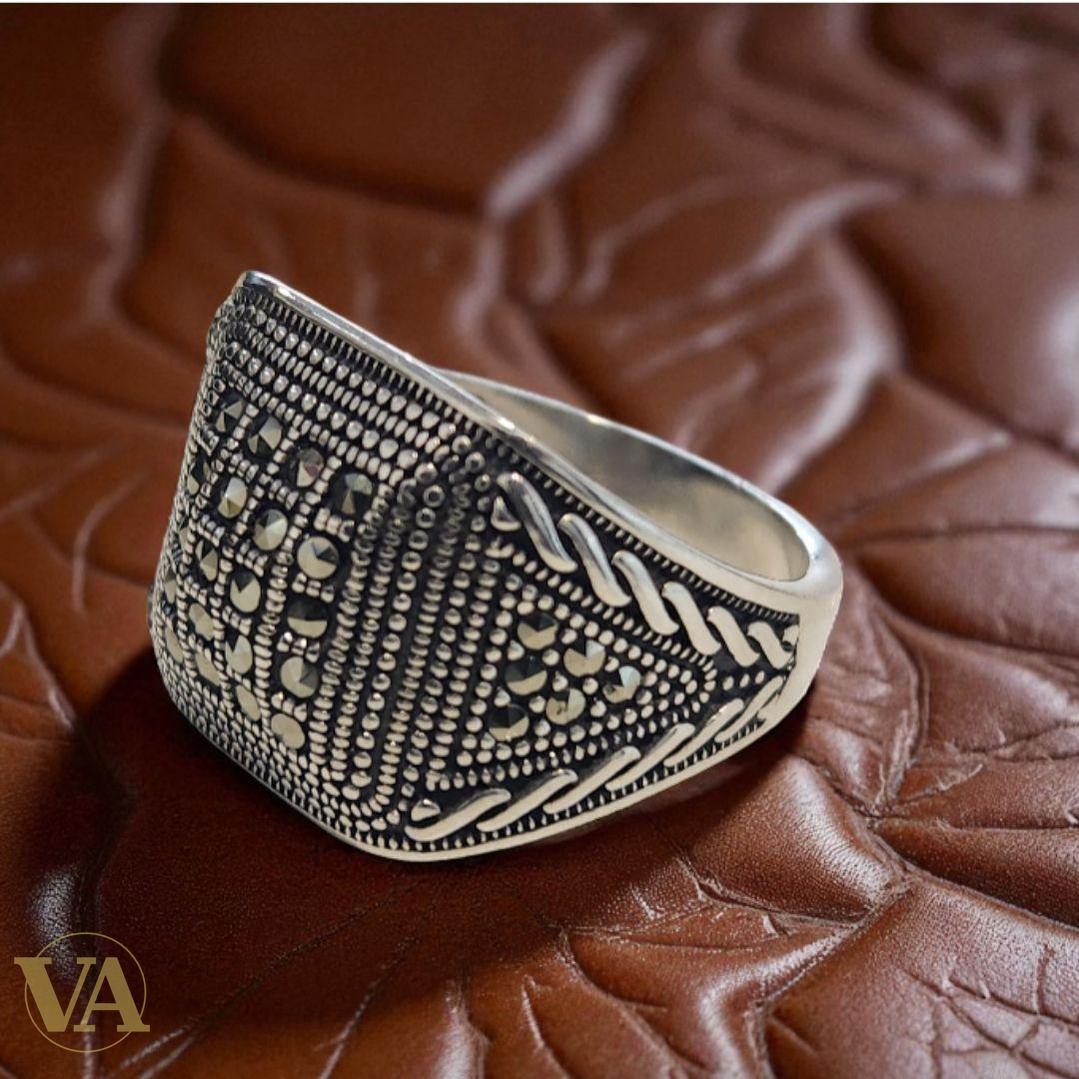 Bague Homme Argent 925 & Marcassite large