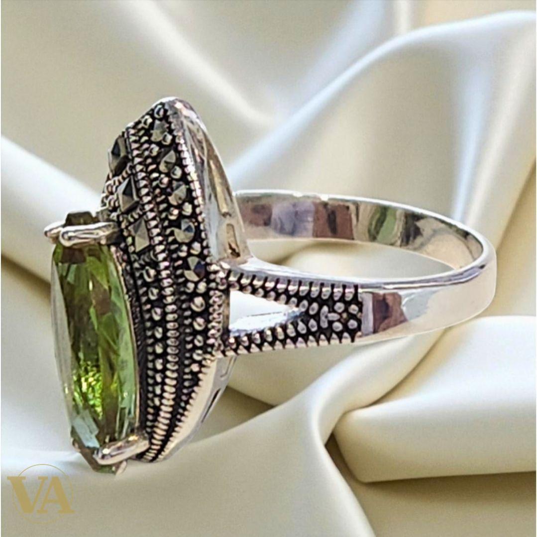 Bague argent 925 femme – Sultanite marquise & marcassites