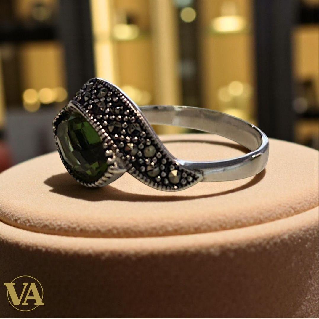 Bague femme argent 925 marcassites – Sultanite taille marquise | Bijoux Vindicta
