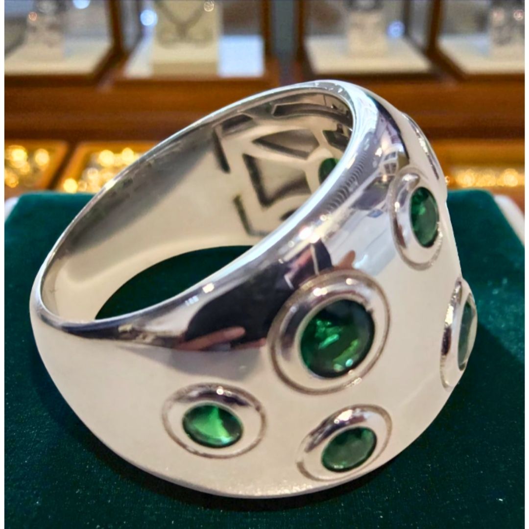 Bague Argent 925 Large Pierres Vertes