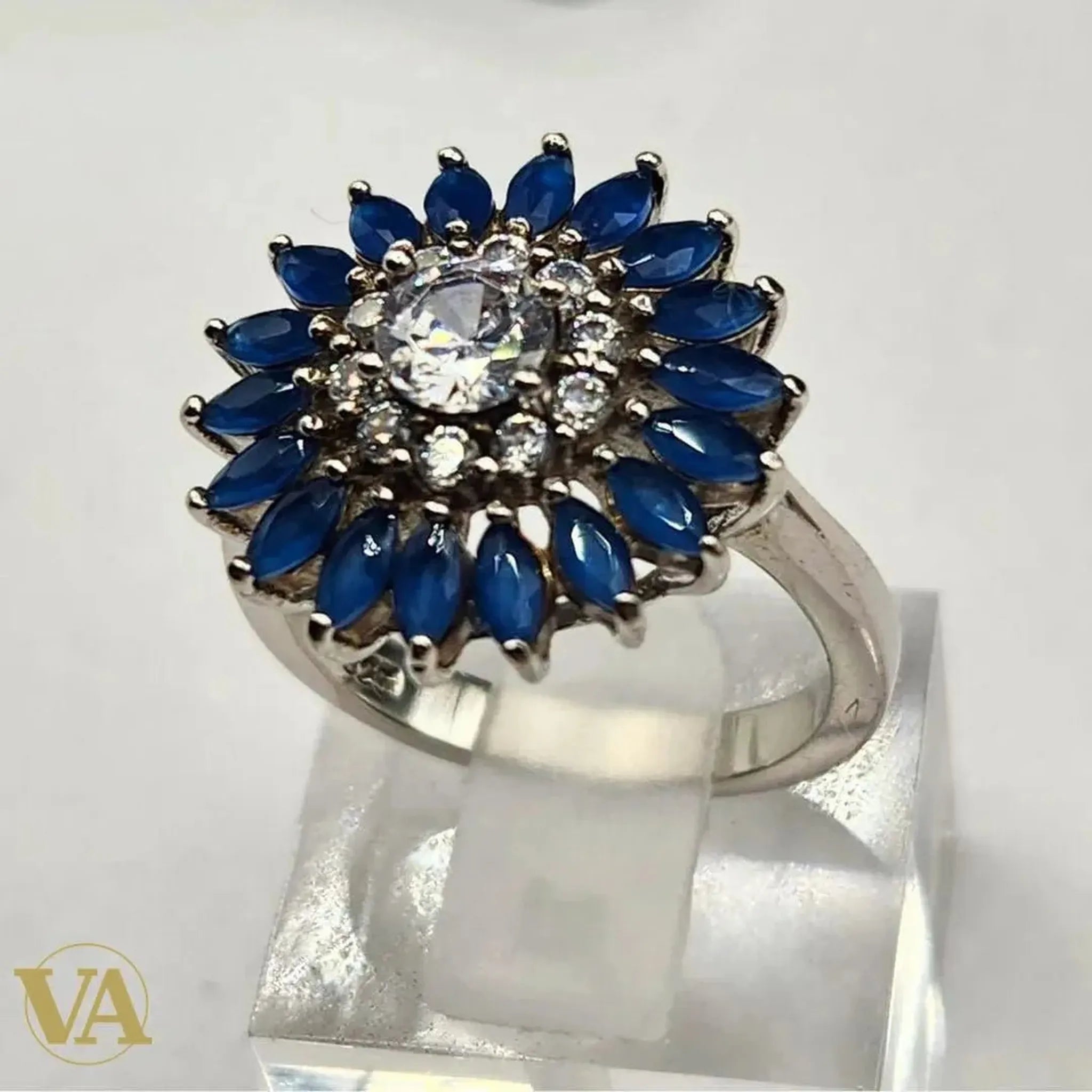 Bague Femme argent 925 fleur zirconium et pierres bleues | Bijoux Vindicta