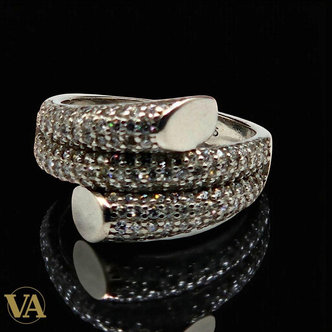 Bague femme argent 925 – Design croisé serti de zirconiums – Élégance moderne