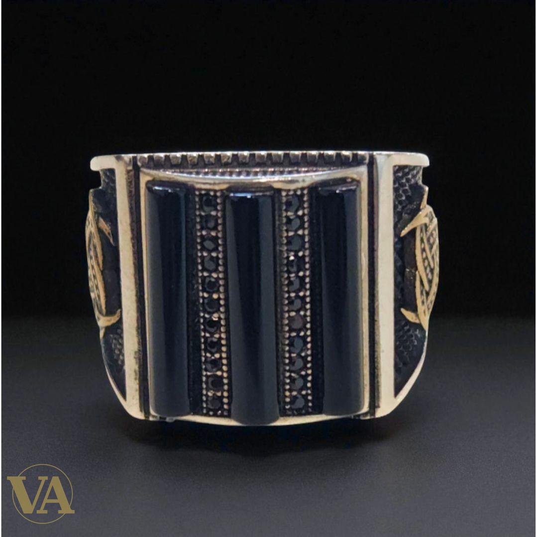 Bague Homme Argent 925 Onyx & Marcassite