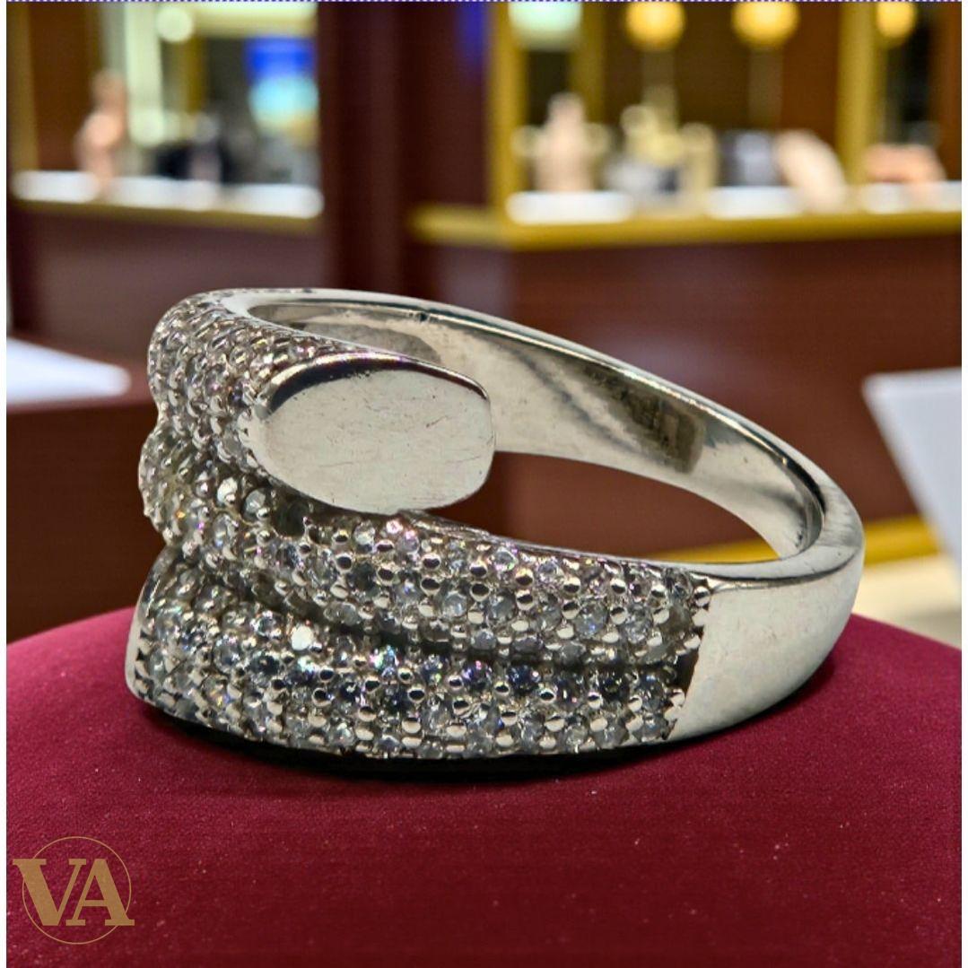 Bague femme argent 925 – Design croisé serti de zirconiums – Élégance moderne