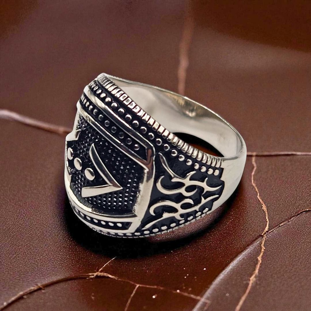 Bague homme argent 925 sceau rond motif géométrique