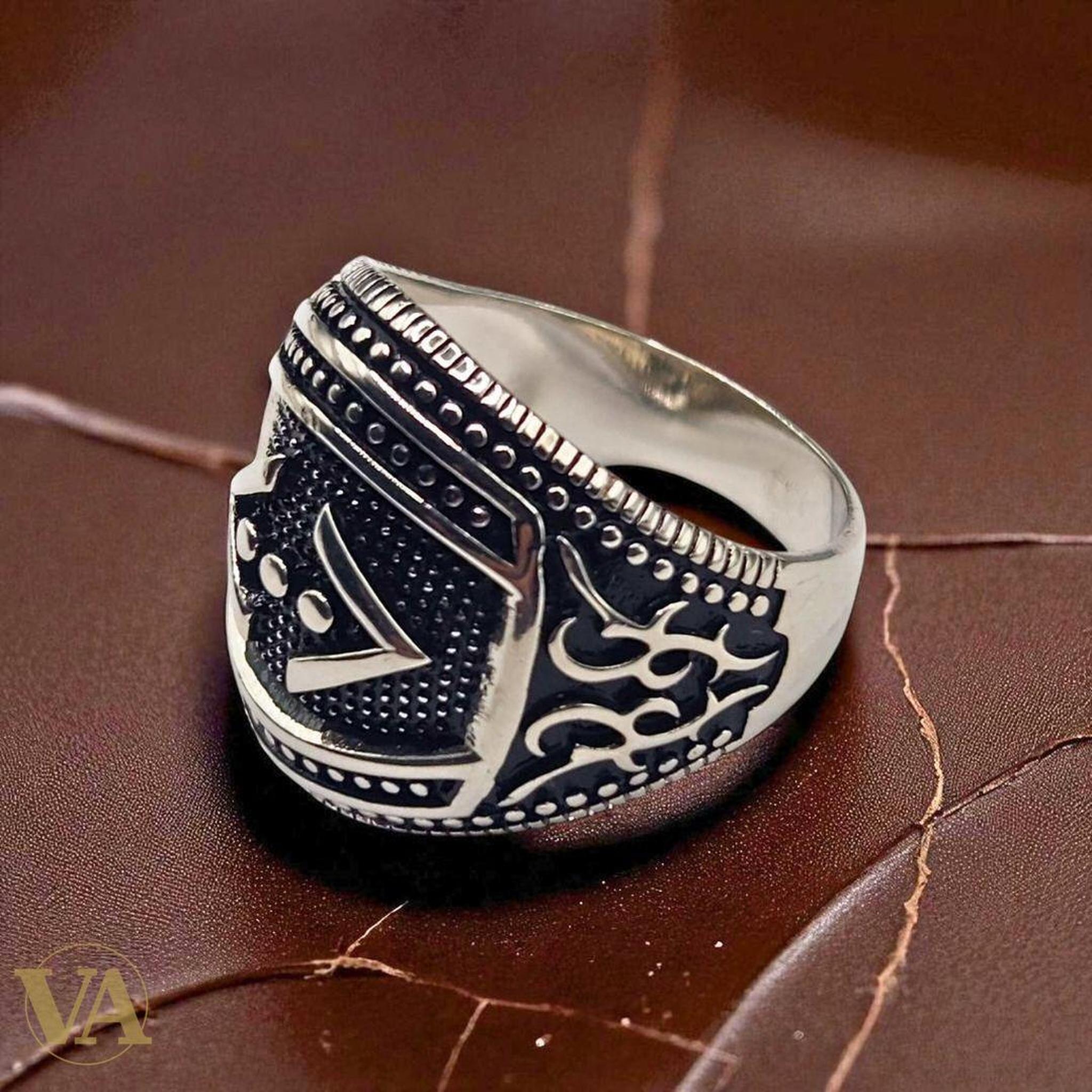 Bague homme argent 925 sceau rond motif géométrique | Bijoux Vindicta