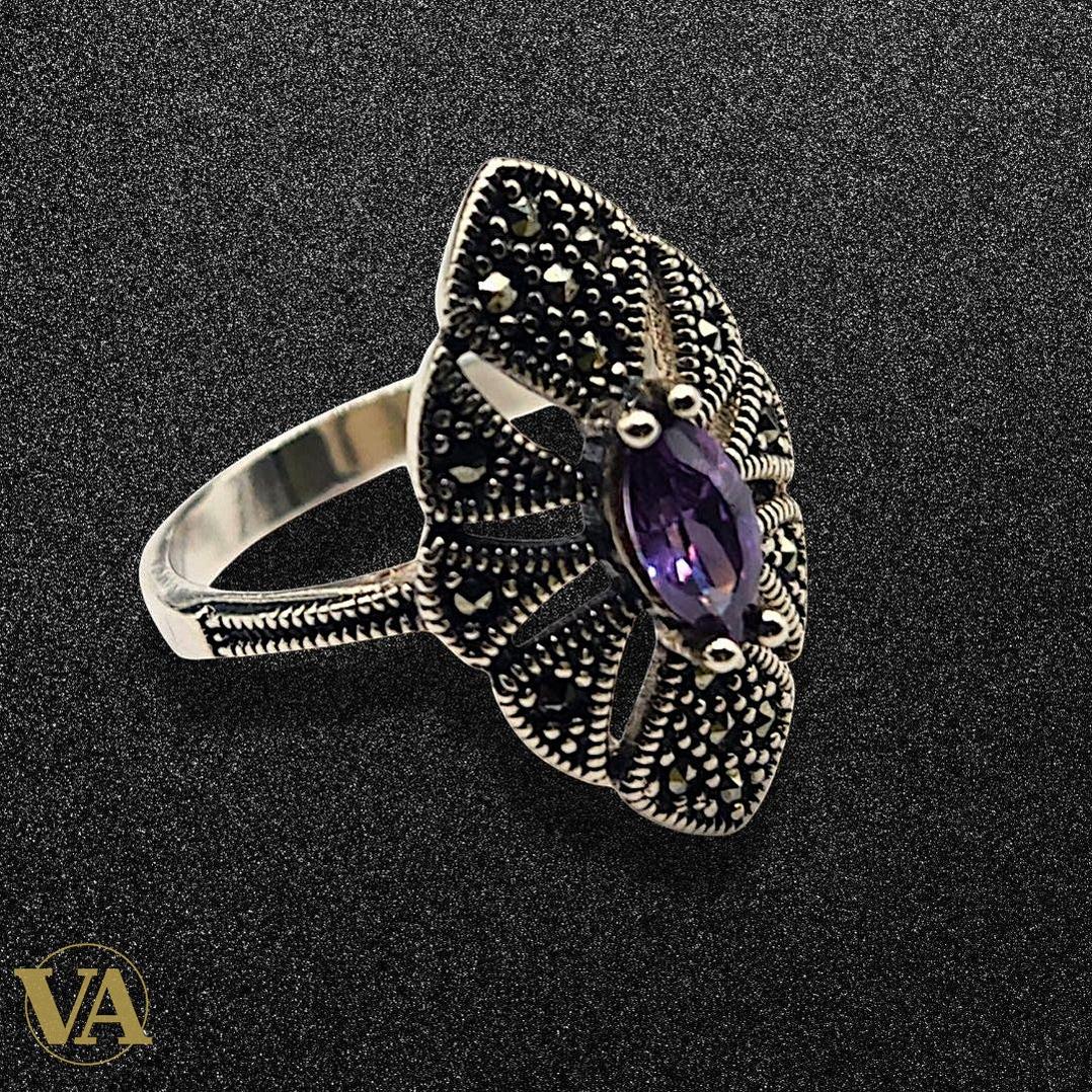 Bague argent 925 améthyste et marcassites
