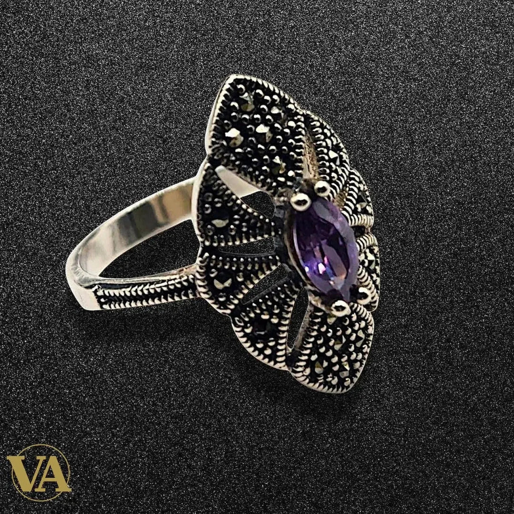 Bague Femme argent 925 améthyste et marcassites | Bijoux Vindicta