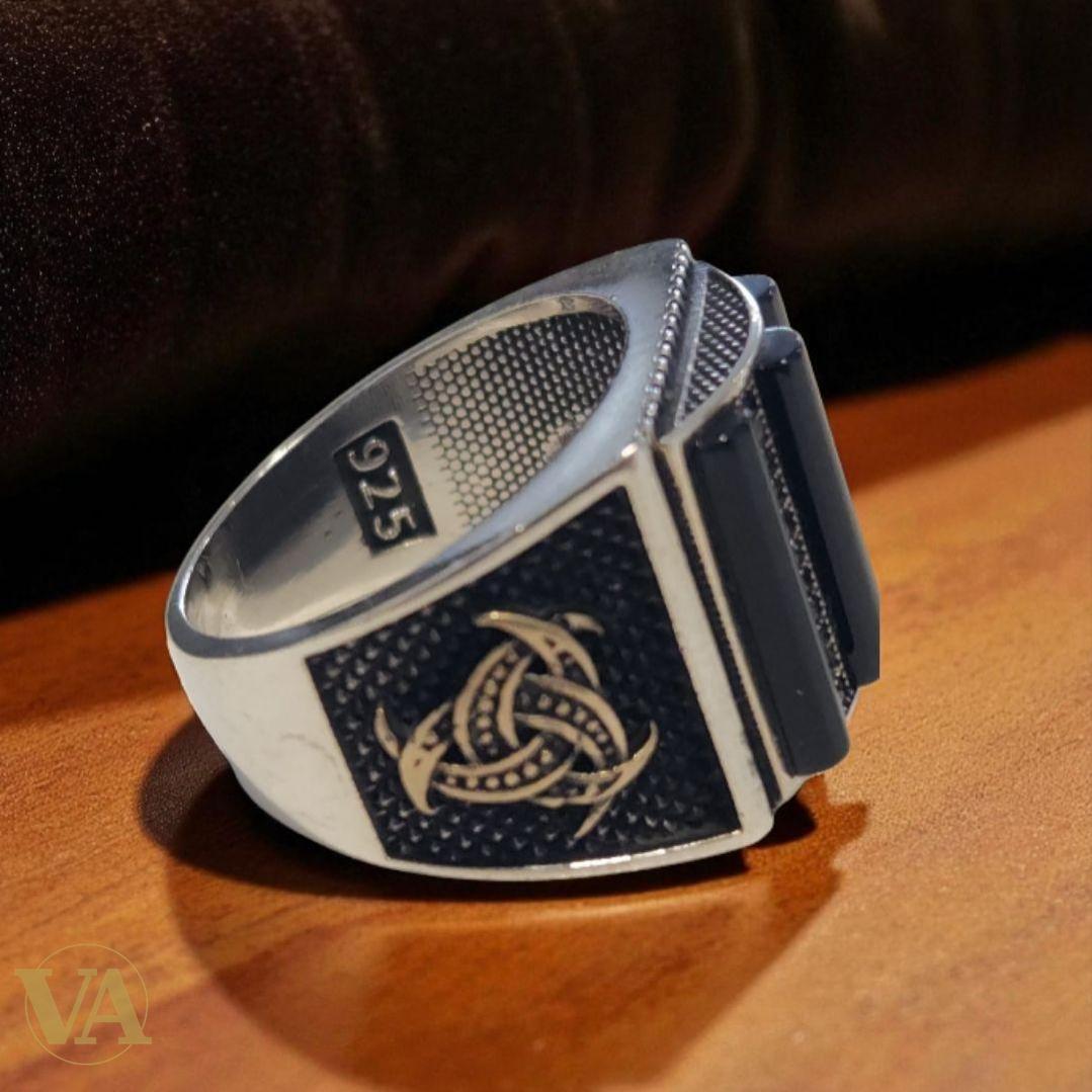 Bague Homme Argent 925 Onyx & Marcassite