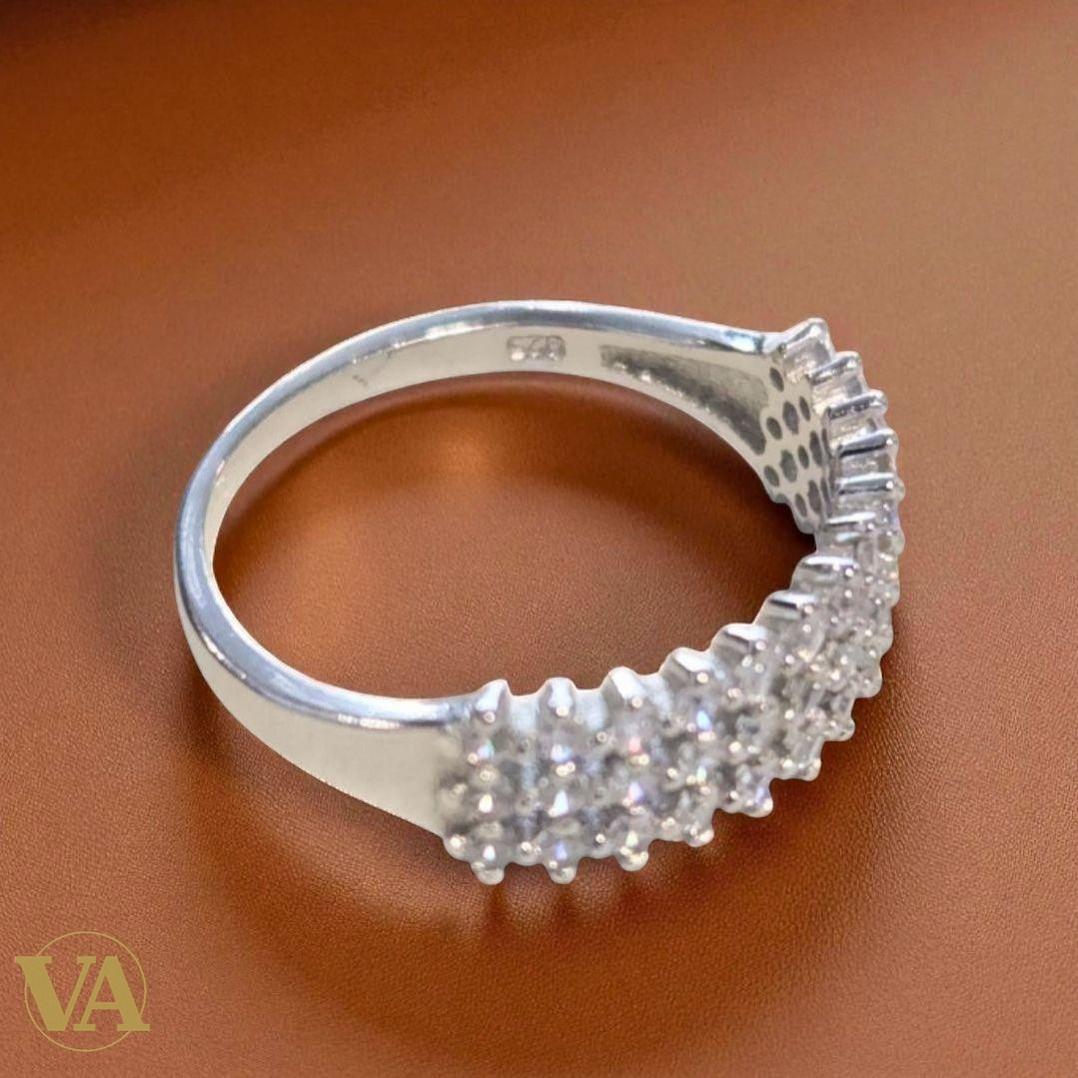 Bague Femme Argent 925 Pavée Zircons 3 Rangs | Bijoux Vindicta