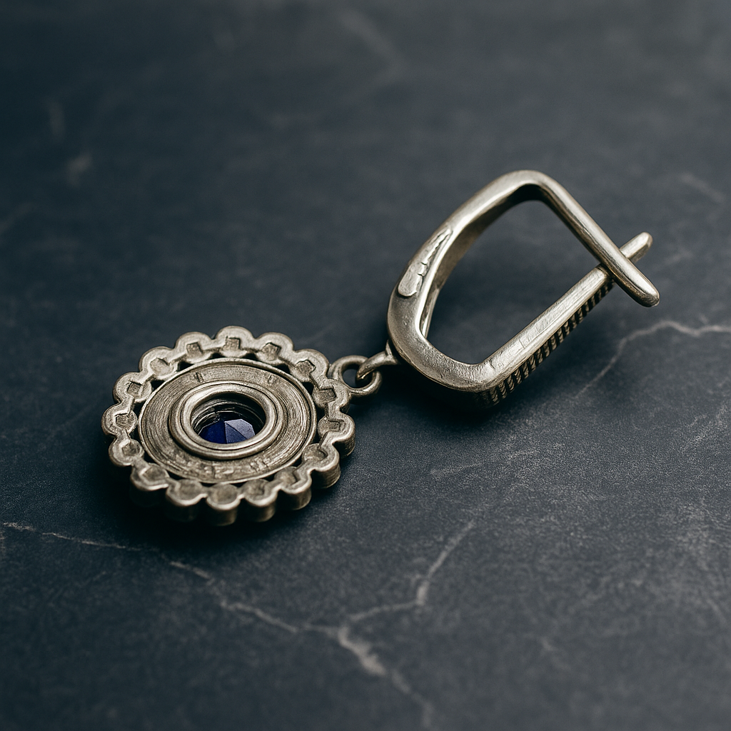 Boucles d’oreilles en argent 925 avec marcasite & pierre bleue