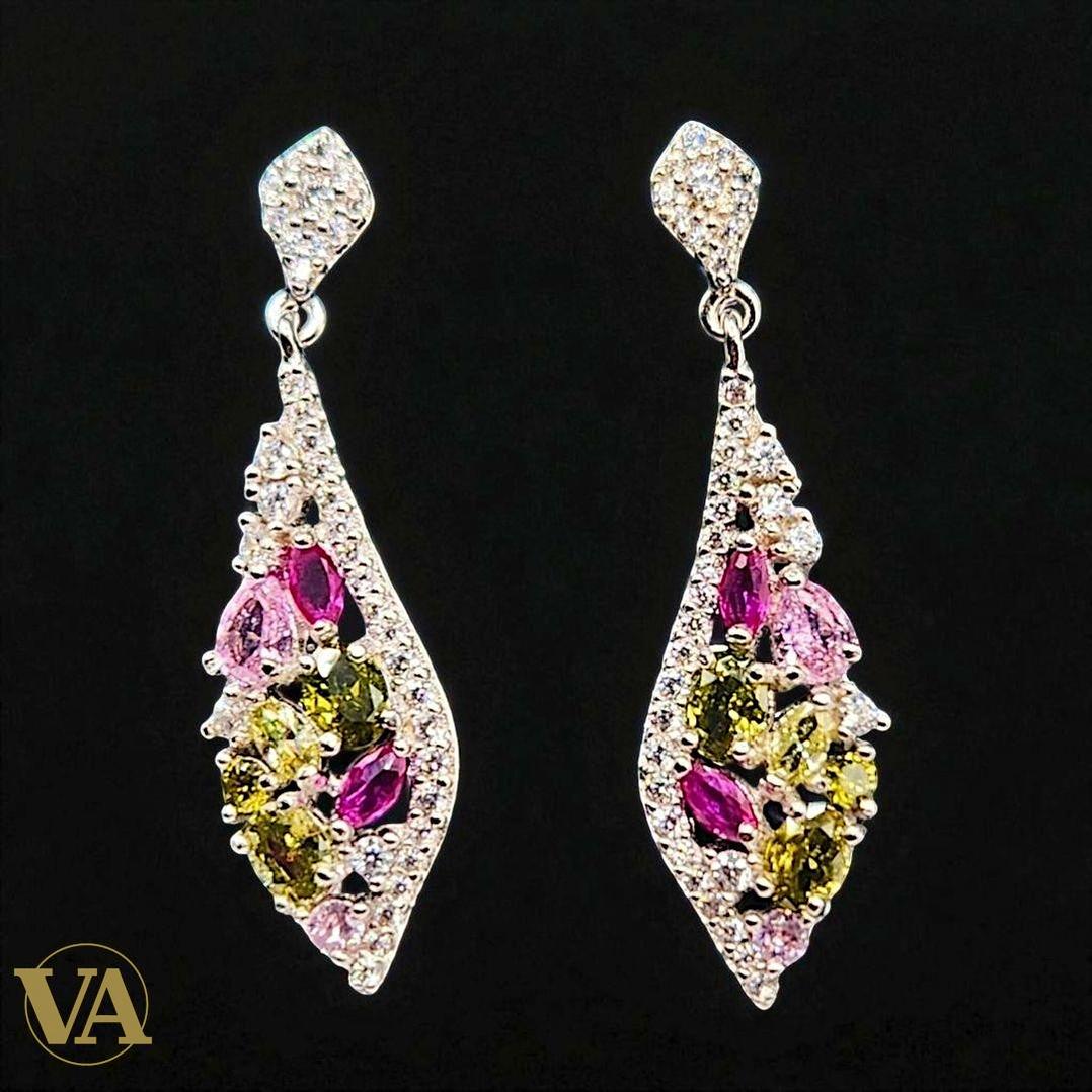 Boucles d’oreilles pendantes en Argent 925 multicolores