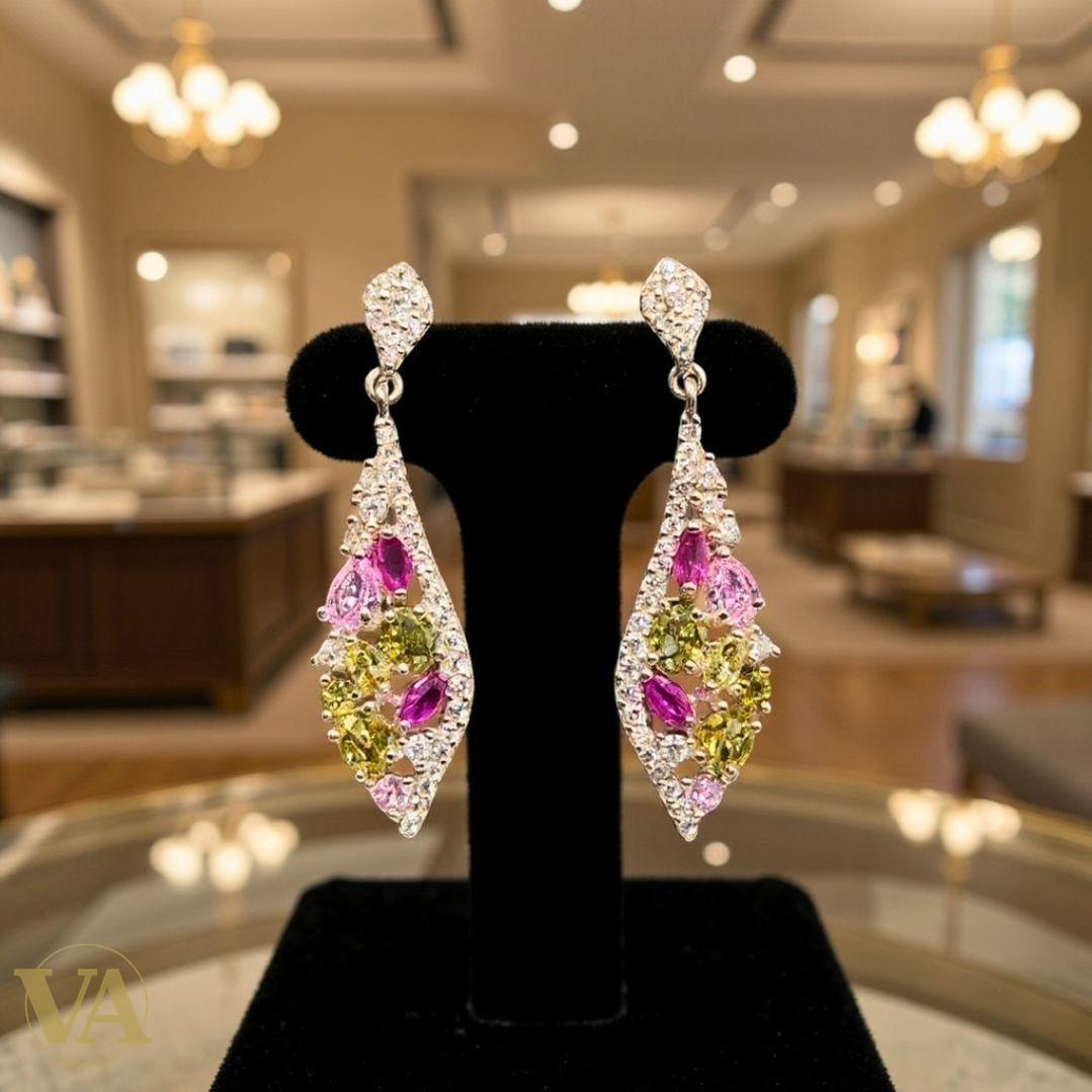 Boucles d’oreilles pendantes en Argent 925 multicolores