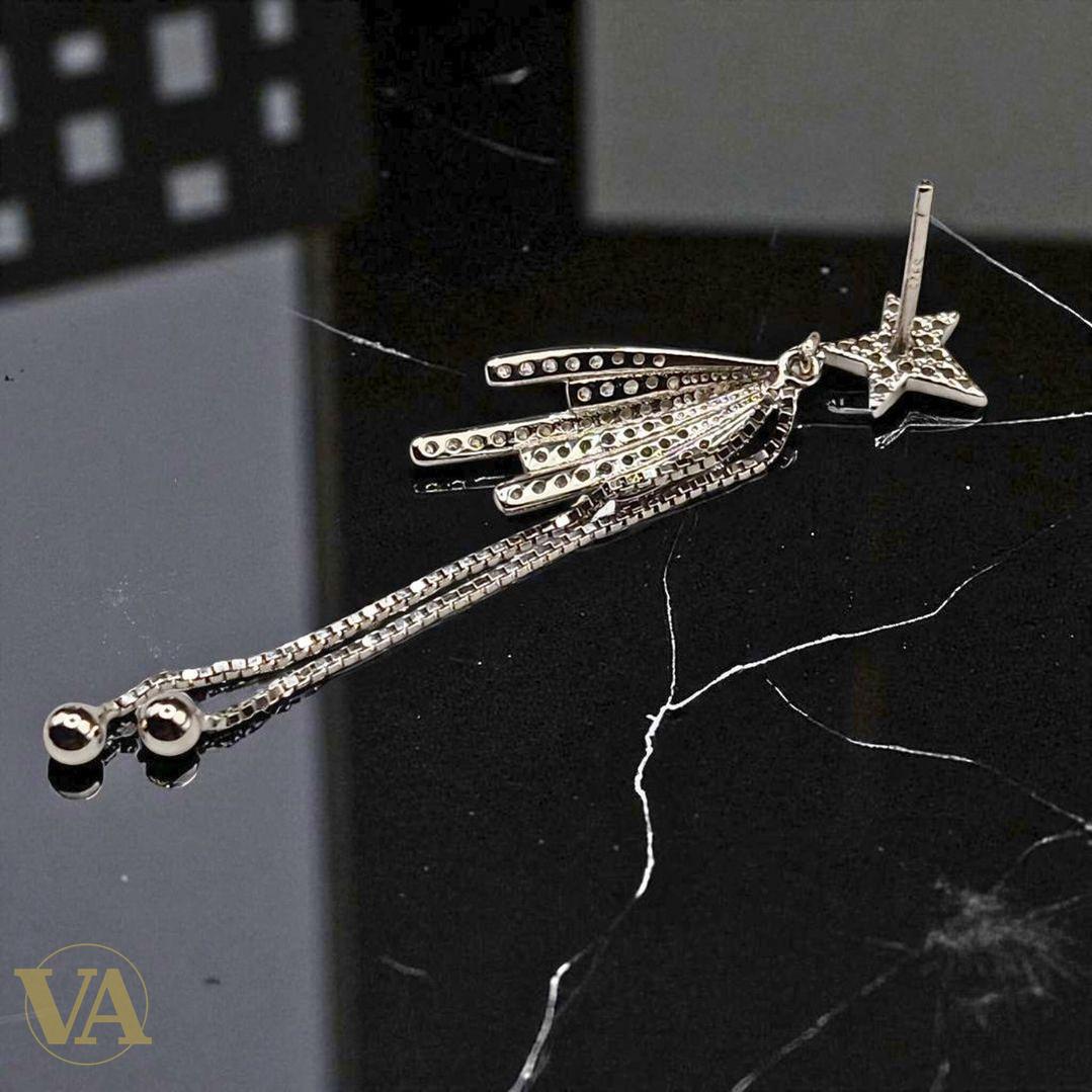 Boucles d’oreilles étoile filante pendantes en Argent 925 – Zirconium blanc