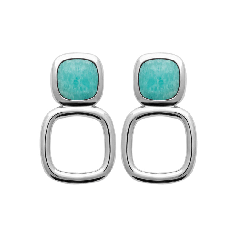 Boucles d’oreilles Femme Argent 925 Rhodié Amazonite – Double carré — vue détaillée du modèle