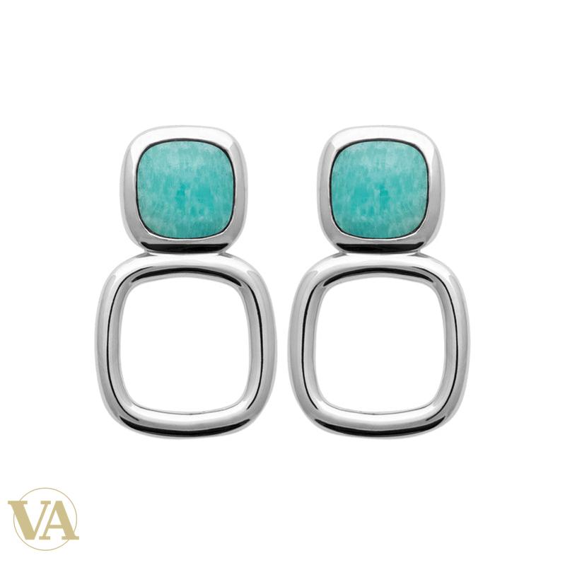 Boucles d’oreilles Femme Argent 925 Rhodié Amazonite – Double carré — vue détaillée du modèle