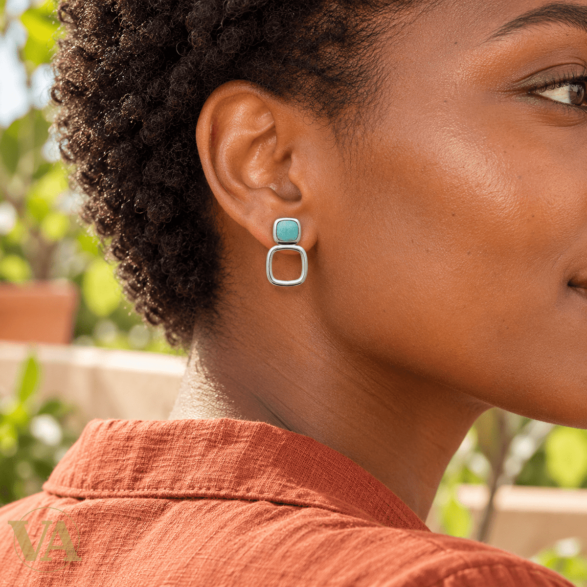 Boucles d’oreilles Femme Argent 925 Rhodié Amazonite – Double carré - Argent 925 - Vindicta