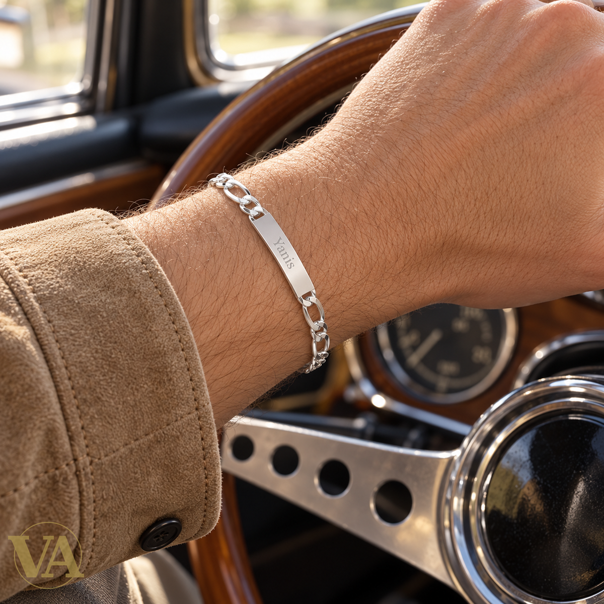 Bracelet argent 925 à graver 561007 — détail porté au poignet ; prénom d’exemple