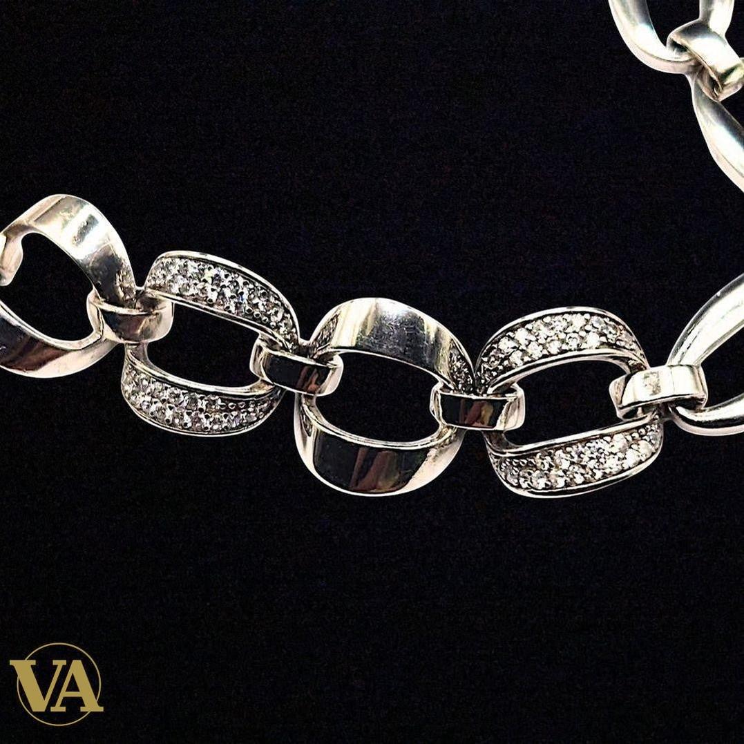 Bracelet Femme maillons argent 925 pavés zircons | Bijoux Vindicta