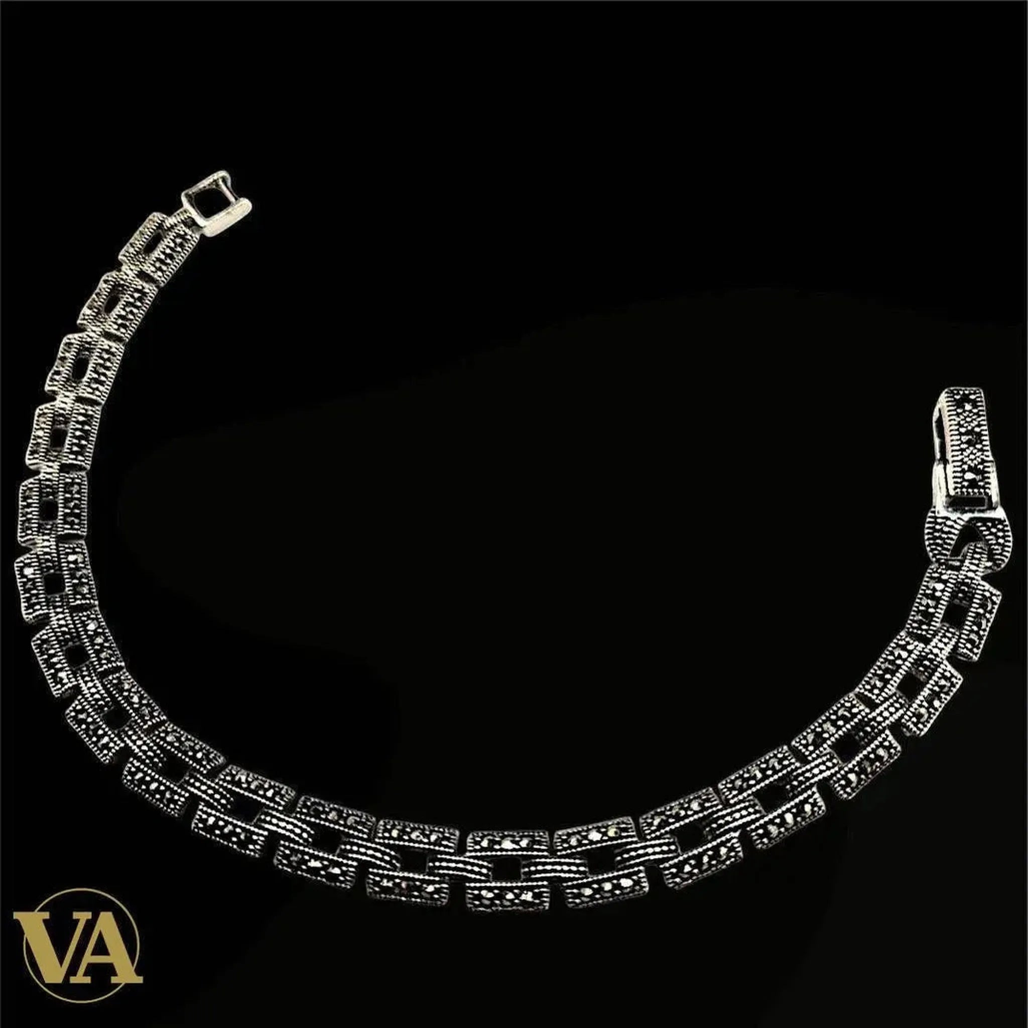 Bracelet Femme argent 925 & marcassite – Maillons rectangulaires | Bijoux Vindicta