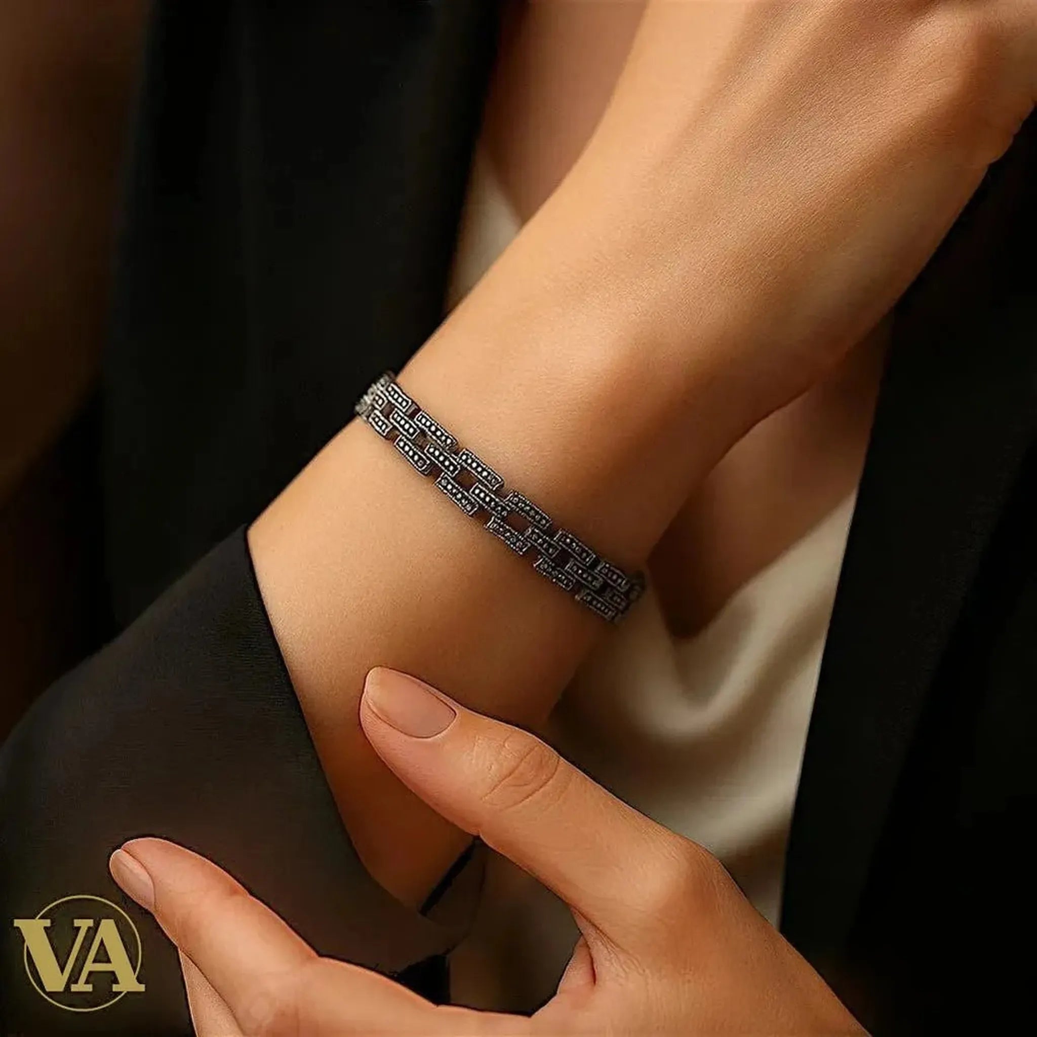 Bracelet Femme argent 925 & marcassite – Maillons rectangulaires | Bijoux Vindicta