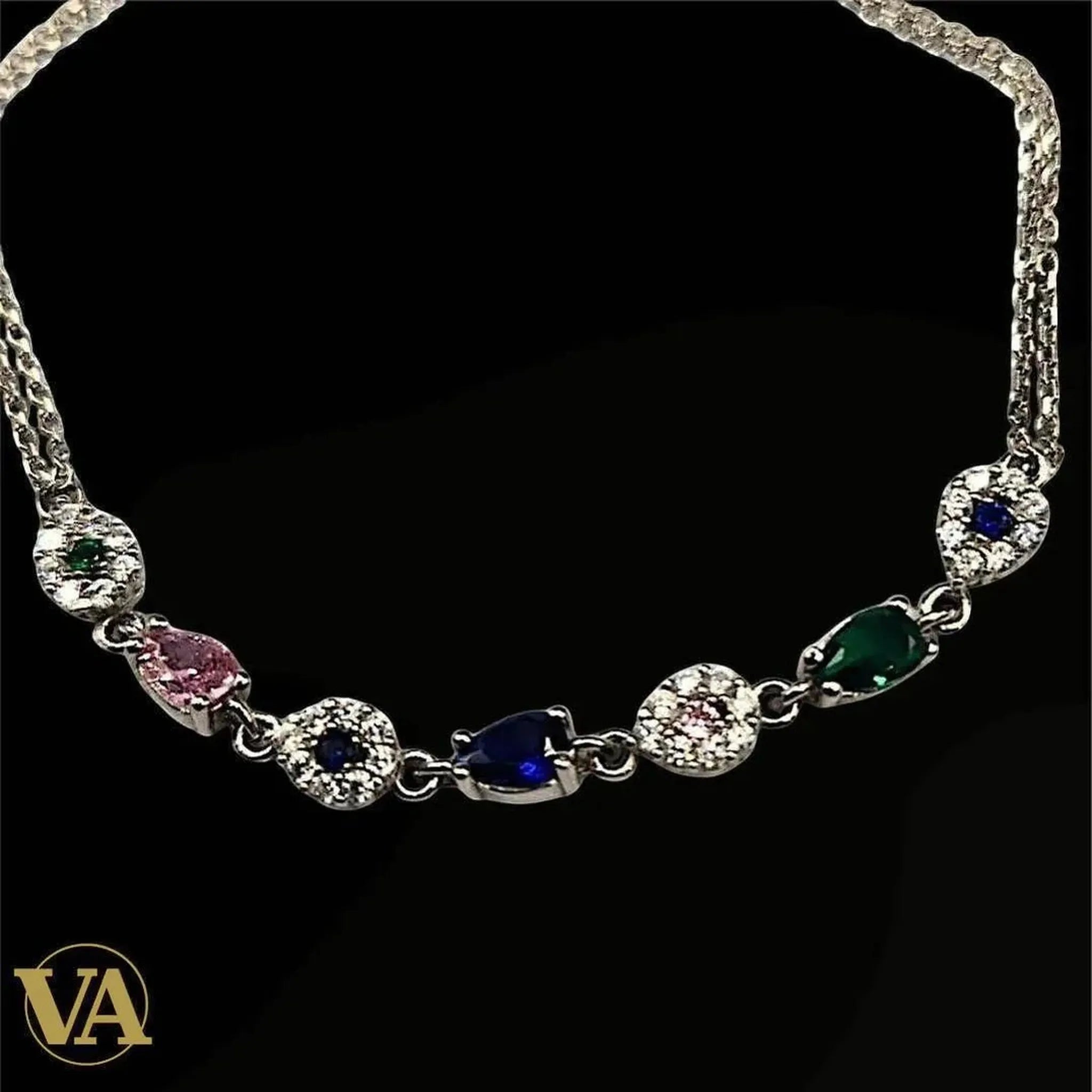 Bracelet Femme Argent 925 avec Strass Multicolores – 17+5 cm | Bijoux Vindicta