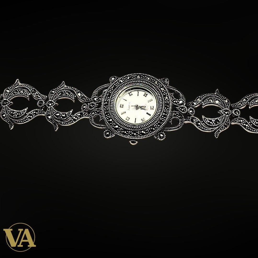 Bracelet-Montre Femme Argent 925 & Marcassite – Design Raffiné | Bijoux Vindicta