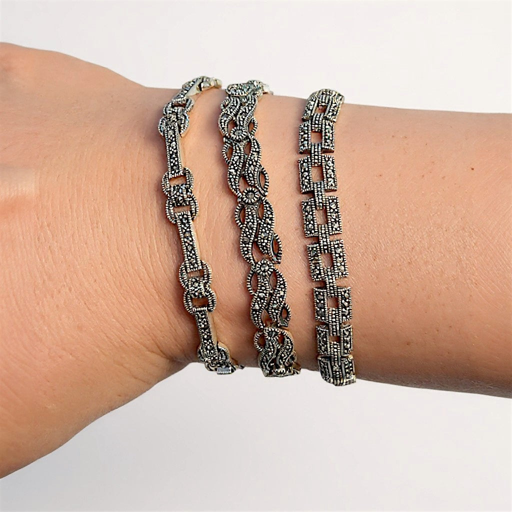 Bracelet argent 925 & marcassite – Maillons rectangulaires