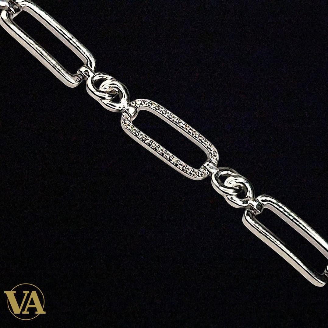 Bracelet Femme en argent 925 – Maillons rectangulaires pavés de zirconiums | Bijoux Vindicta
