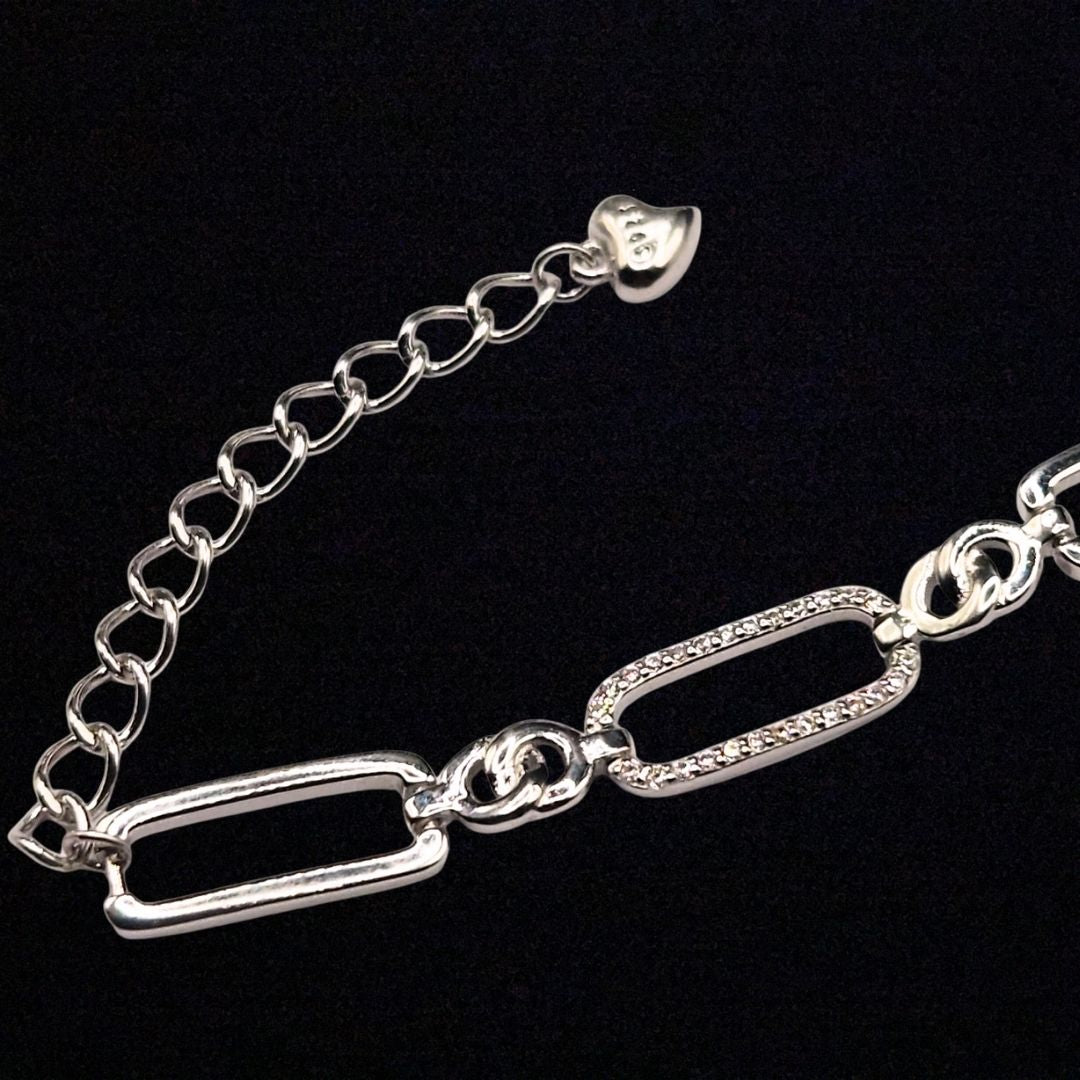 Bracelet en argent 925 – Maillons rectangulaires pavés de zirconiums