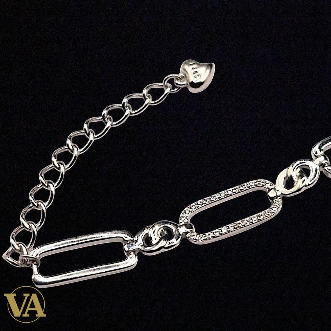 Bracelet Femme en argent 925 – Maillons rectangulaires pavés de zirconiums | Bijoux Vindicta
