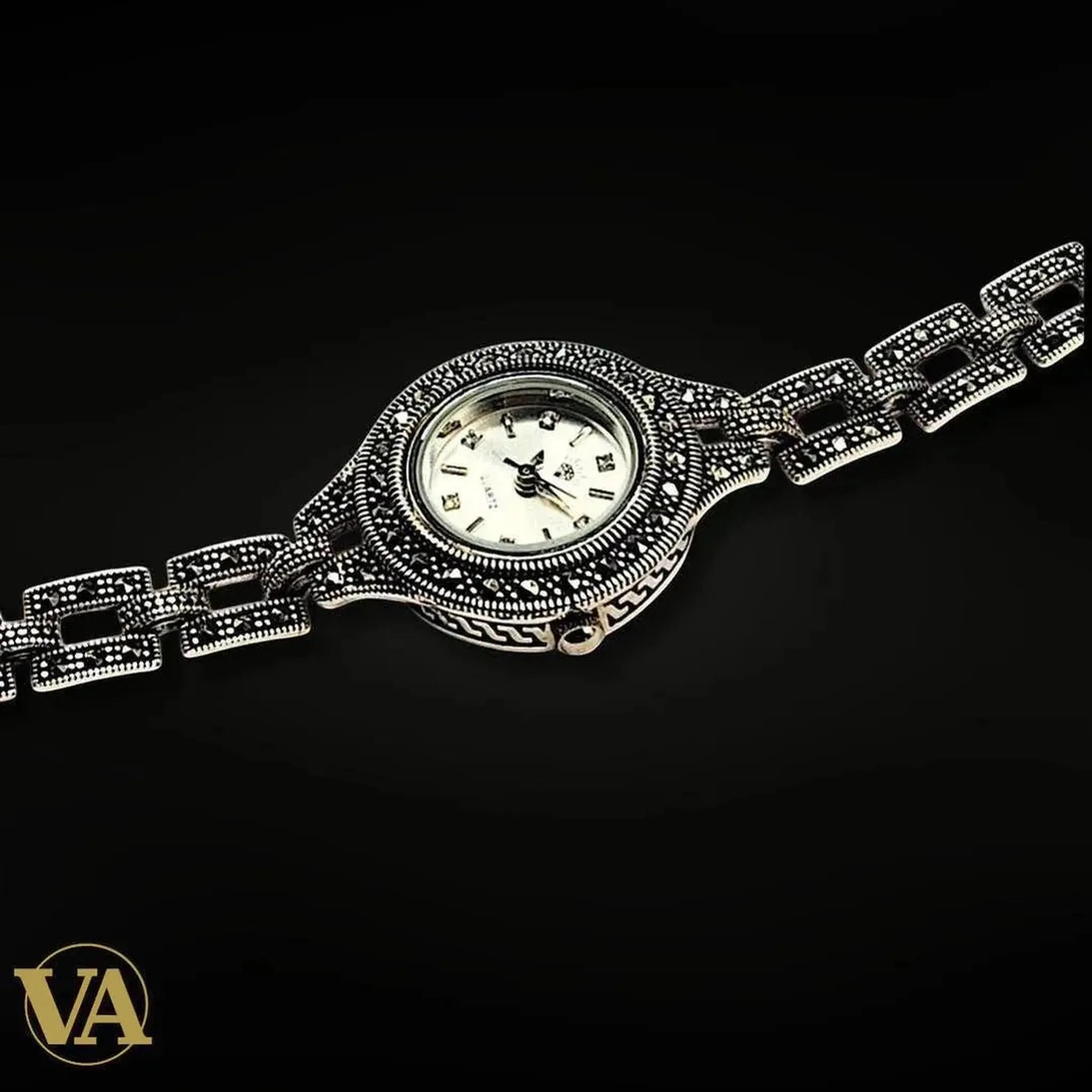 Bracelet-Montre Femme Argent 925 & Marcassite – Élégance Intemporelle - Argent 925 - Vindicta