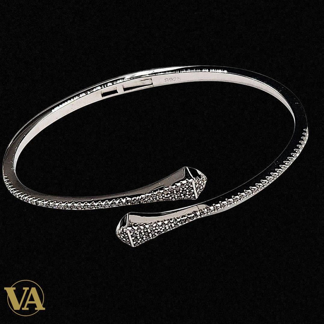 Bracelet Femme Jonc Ouvert Pavé Zircons – Argent 925 | Bijoux Vindicta