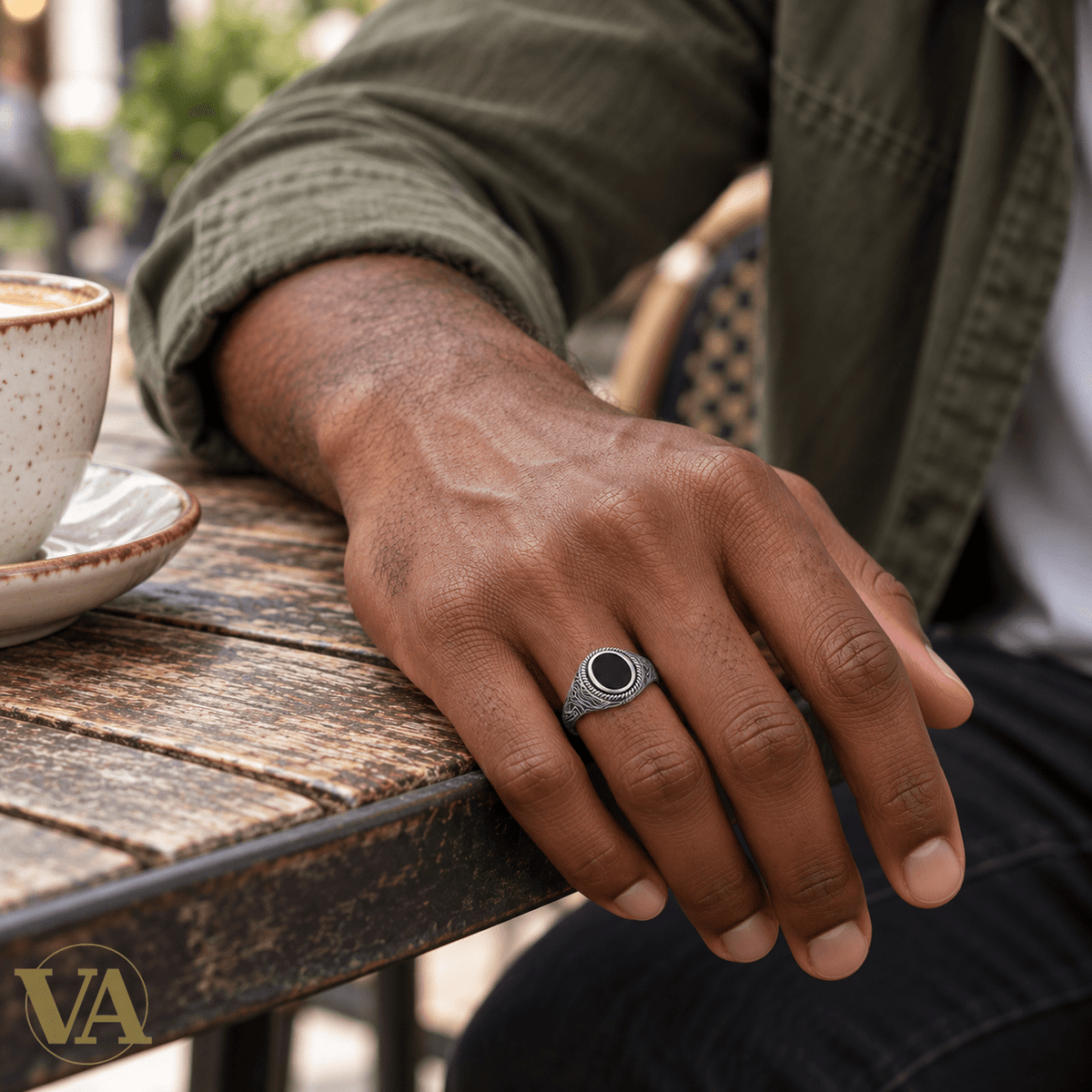 Chevalière Homme Argent 925 – Agate Noire et Volutes Torsadées - Argent 925 - Vindicta