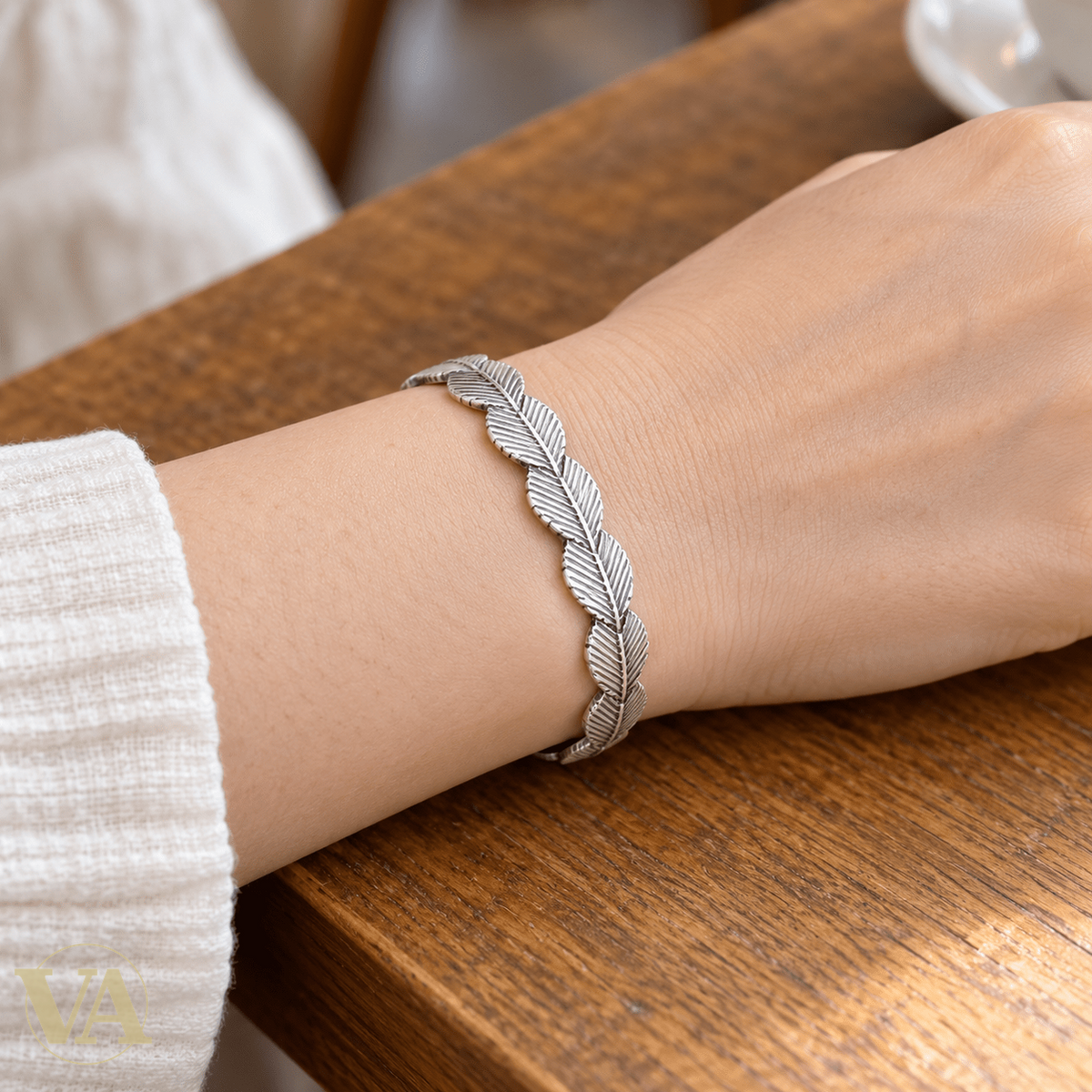 Jonc Femme Argent 925 Rhodié — Feuilles Nervurées - Argent 925 - Vindicta