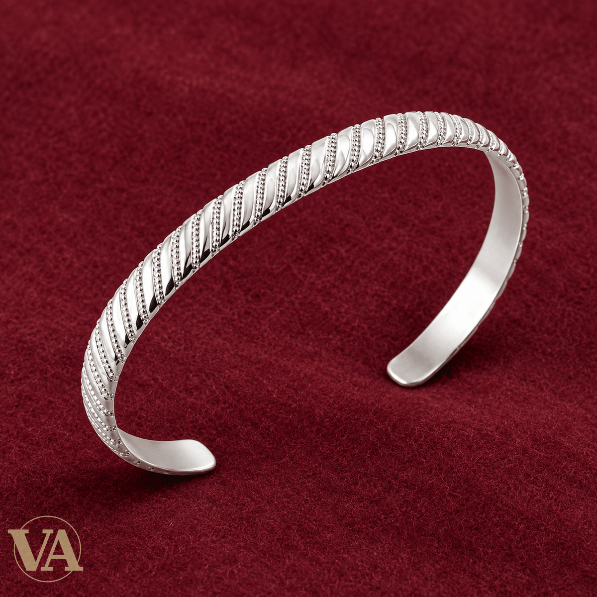 Jonc Femme Argent 925 Rhodié — Reliefs Diagonaux - Argent 925 - Vindicta