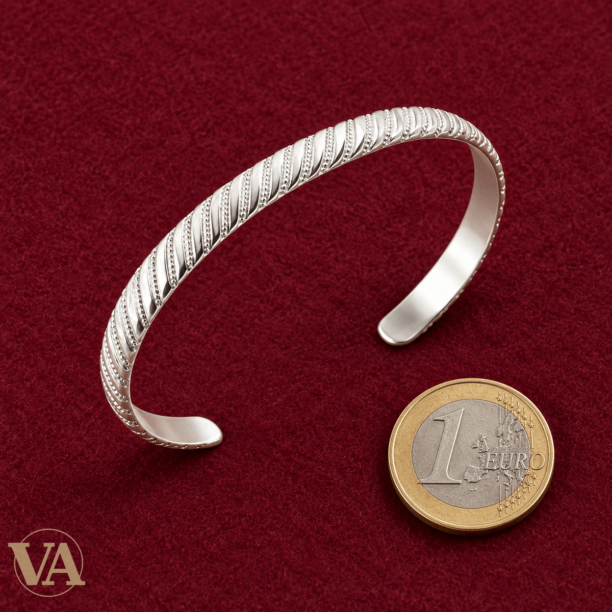 Jonc Femme Argent 925 Rhodié — Reliefs Diagonaux - Argent 925 - Vindicta