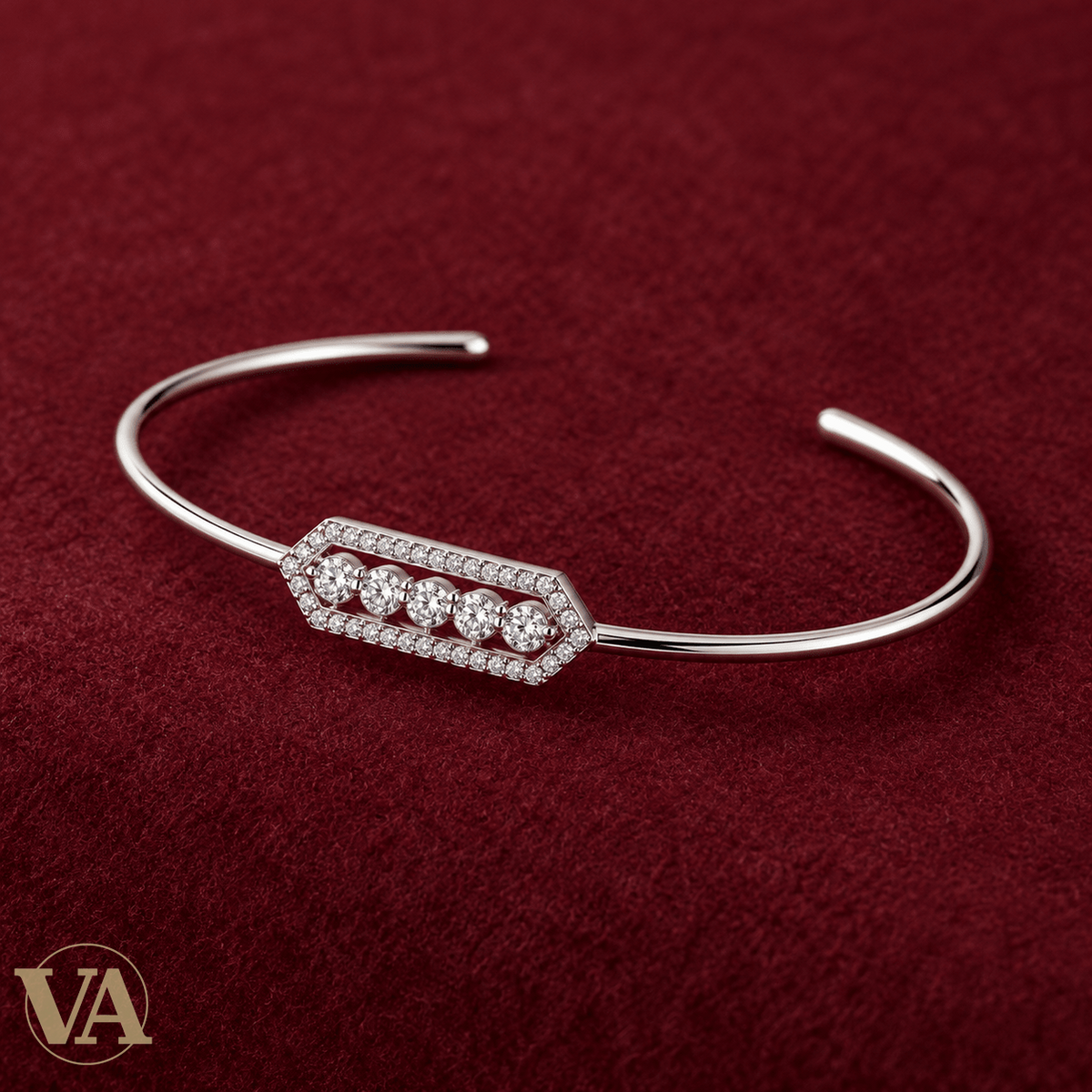 Jonc Femme Argent 925 Rhodié — Cartouche Ajouré et Zirconiums - Argent 925 - Vindicta