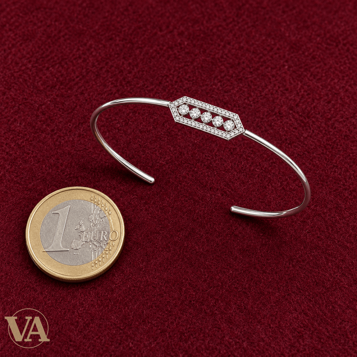 Jonc Femme Argent 925 Rhodié — Cartouche Ajouré et Zirconiums - Argent 925 - Vindicta