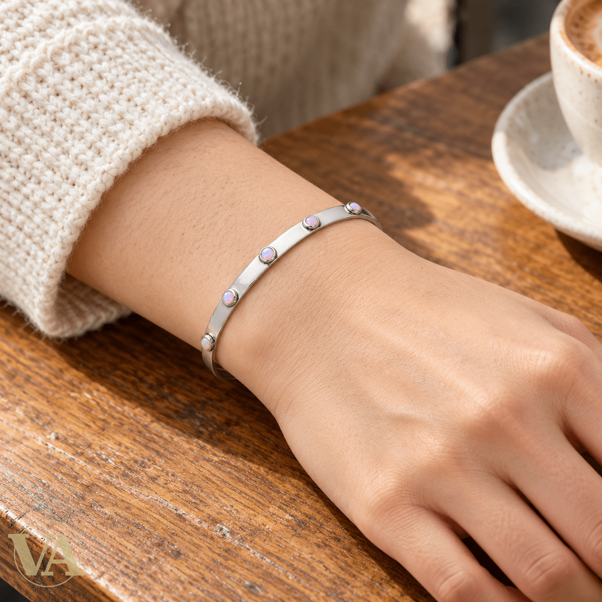 Jonc Femme Argent 925 Rhodié — Pierres Roses en Délicatesse - Argent 925 - Vindicta