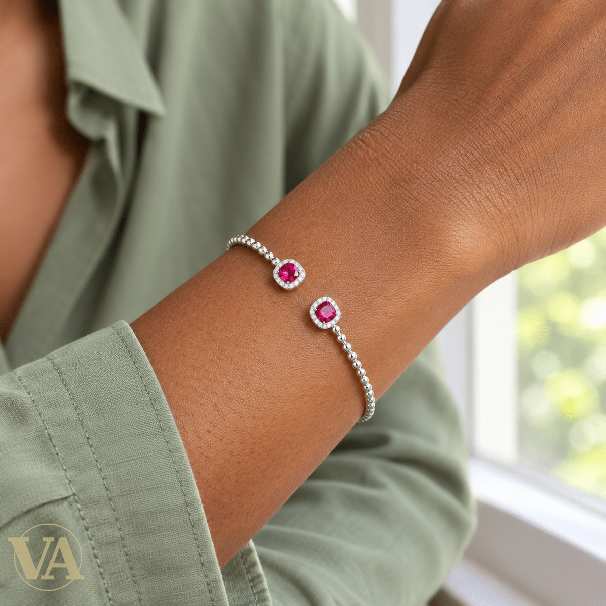 Jonc Femme Argent 925 Rhodié — Duo Rose et Zirconiums - Argent 925 - Vindicta