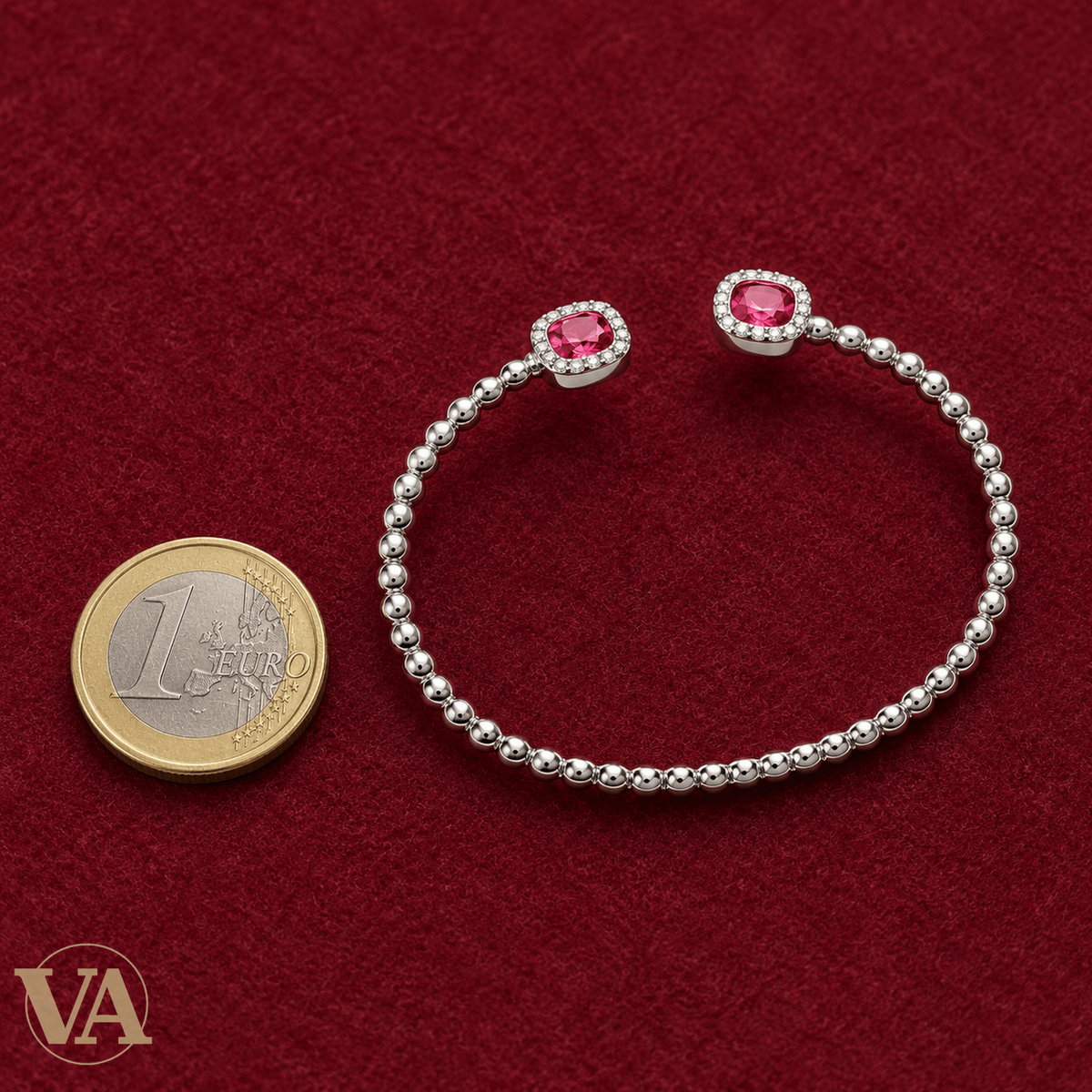 Jonc Femme Argent 925 Rhodié — Duo Rose et Zirconiums - Argent 925 - Vindicta
